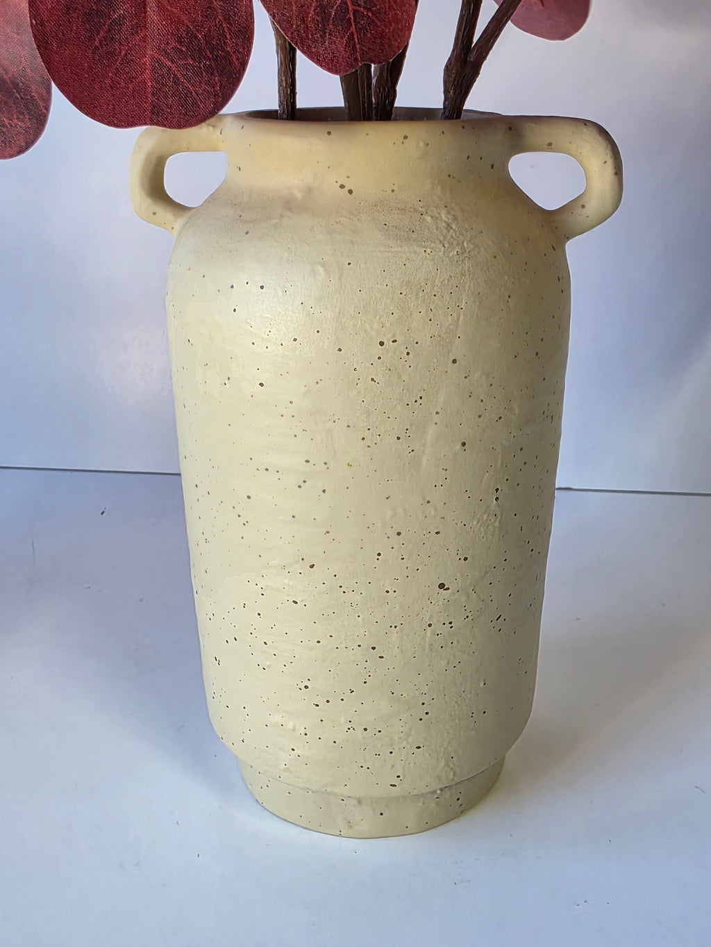 Hearth & Hand With Magnolia Red Leaf Tabletop Arrangement In Beige Ceramic Vase Decorative Display