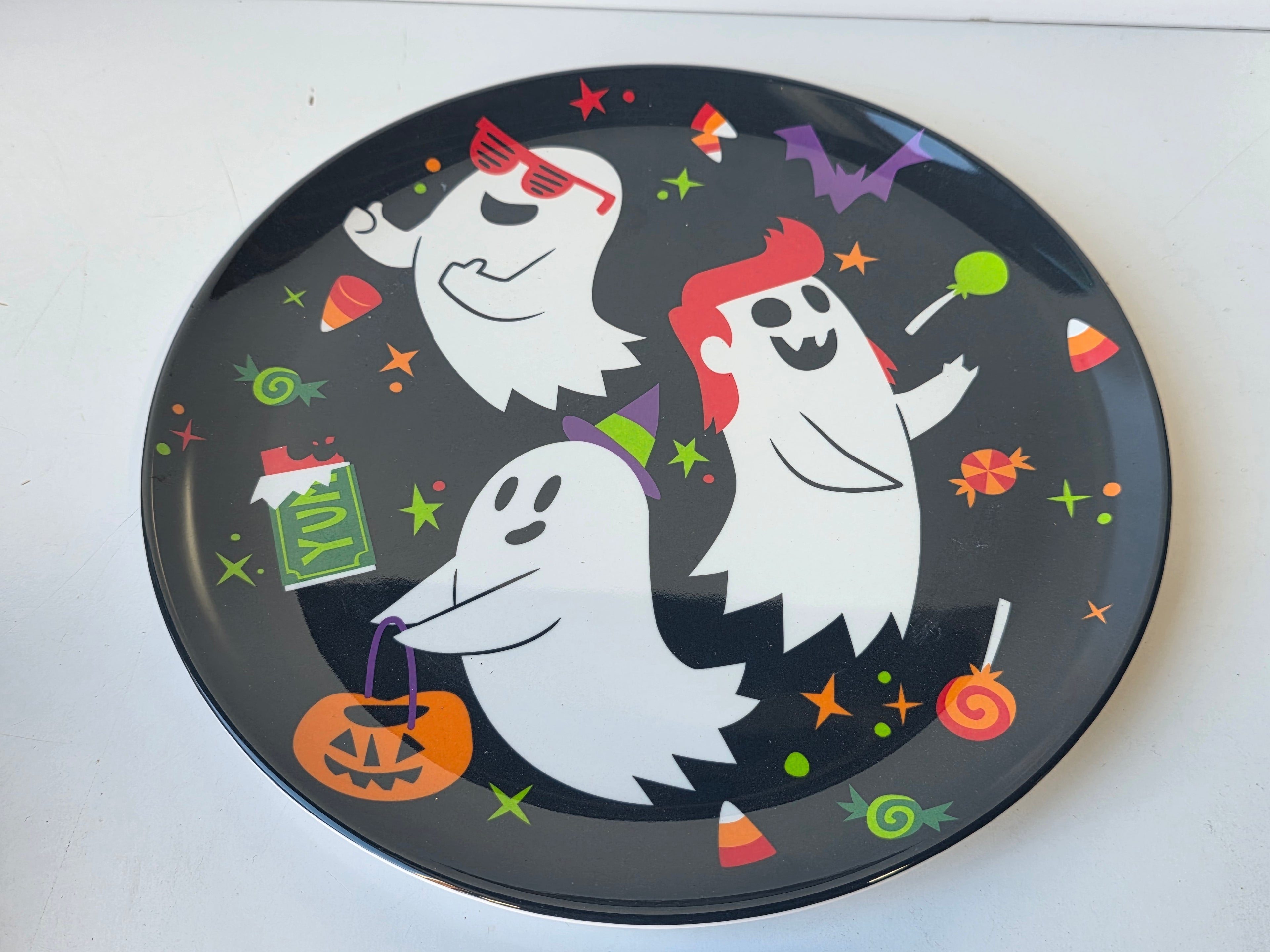 Hyde & Eek Halloween Ghost Dinner Plate BPA-Free Black Festive Tableware