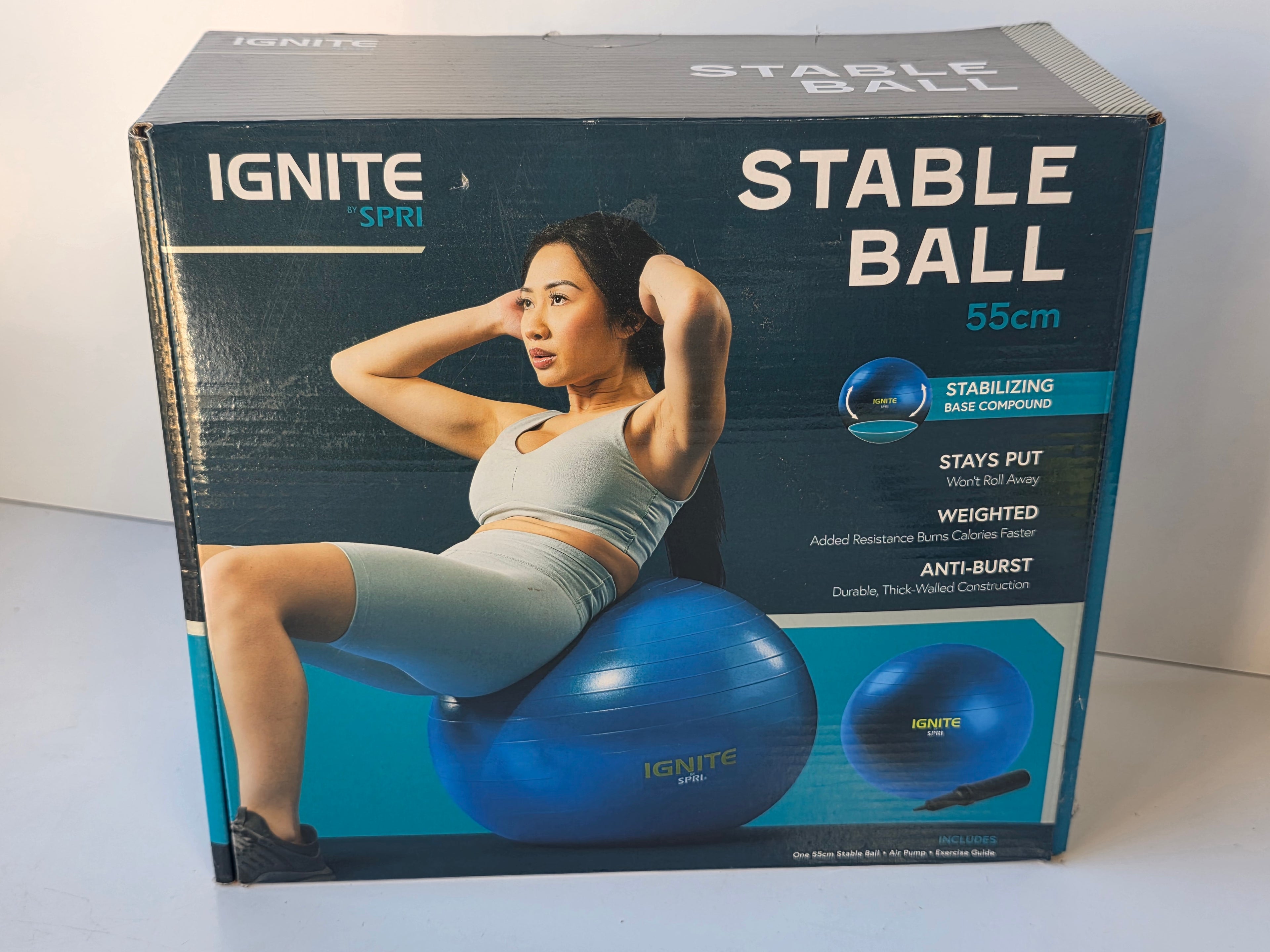 Ignite by SPRI 55cm Stable Ball Weighted Anti-Burst Exercise Ball With Pump