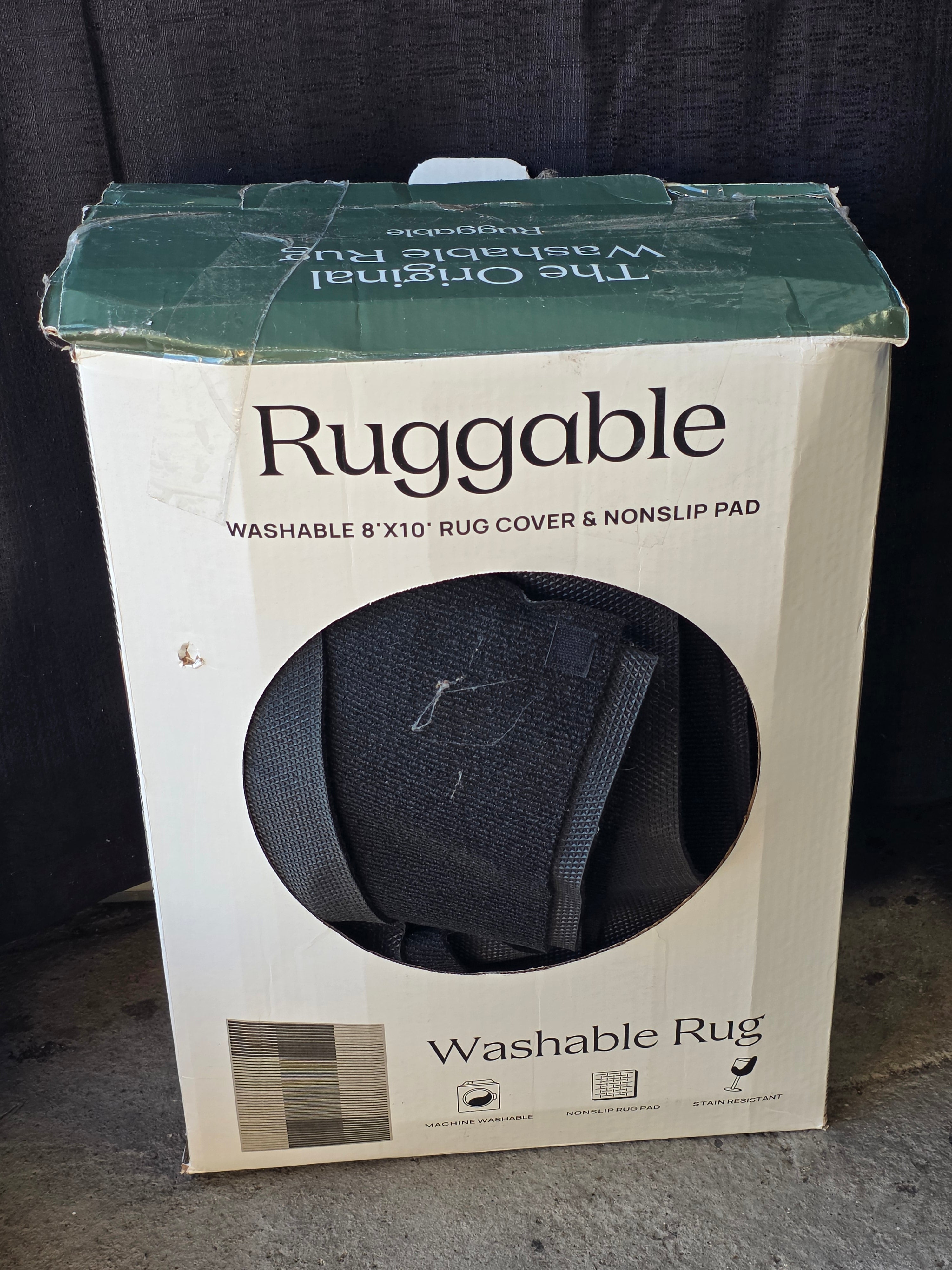 Ruggable 8x10 Washable Rug Cover And Nonslip Pad Striped Neutral Gray
