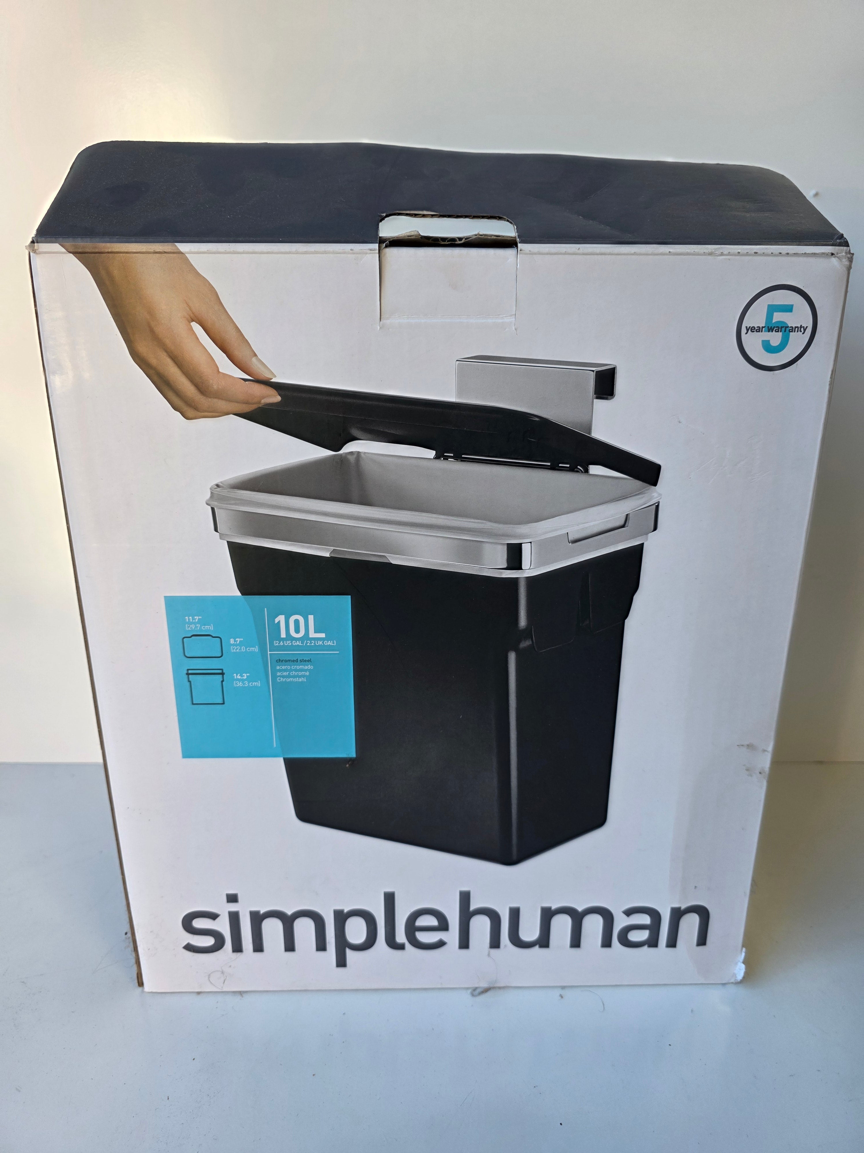 Simplehuman 10 Liter Black Plastic Wall Mount Trash Can With Lid Kitchen Bathroom Bin