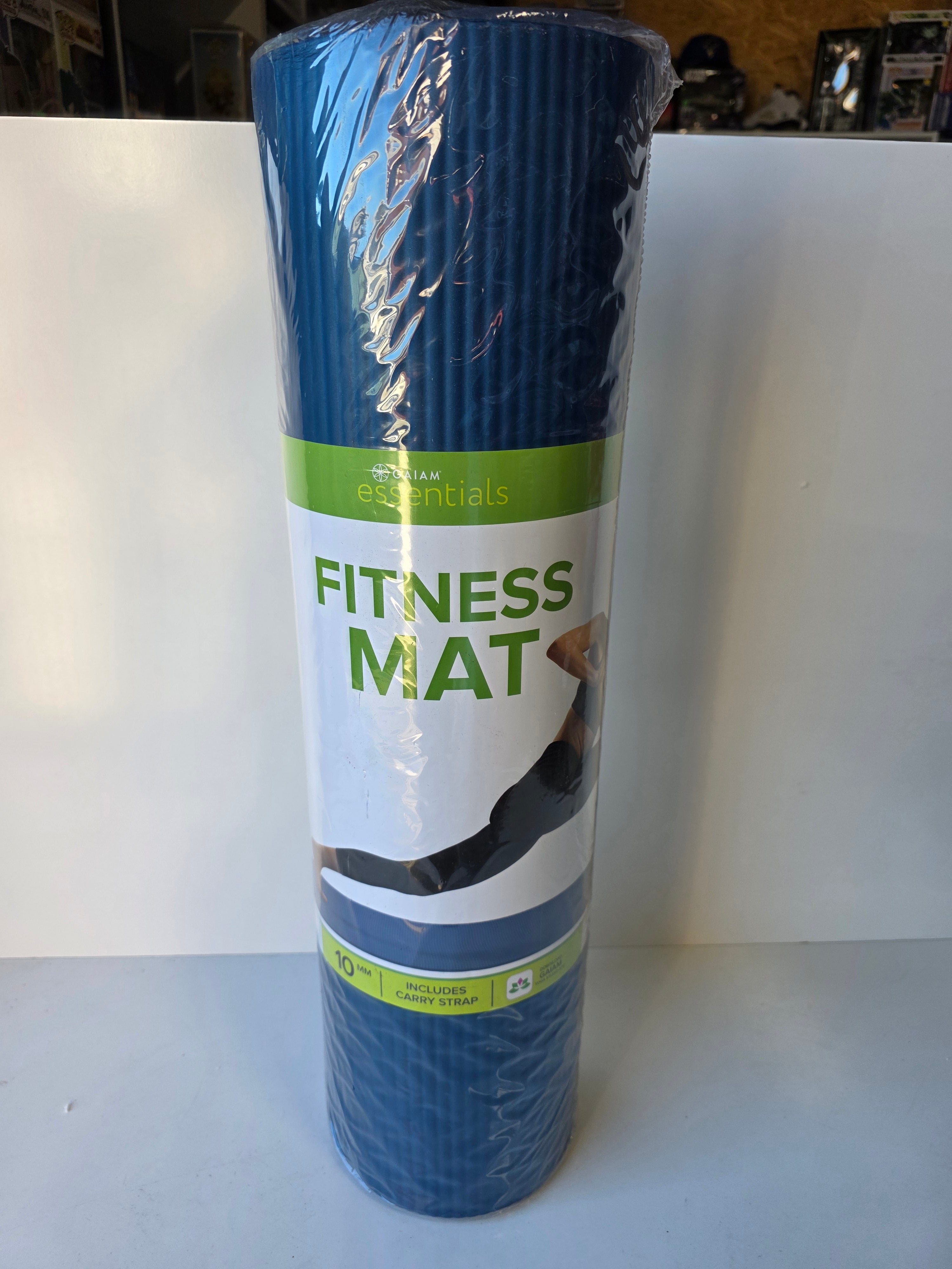 Gaiam Essentials Fitness Mat Blue 10mm Thick Exercise And Yoga Mat With Carry Strap