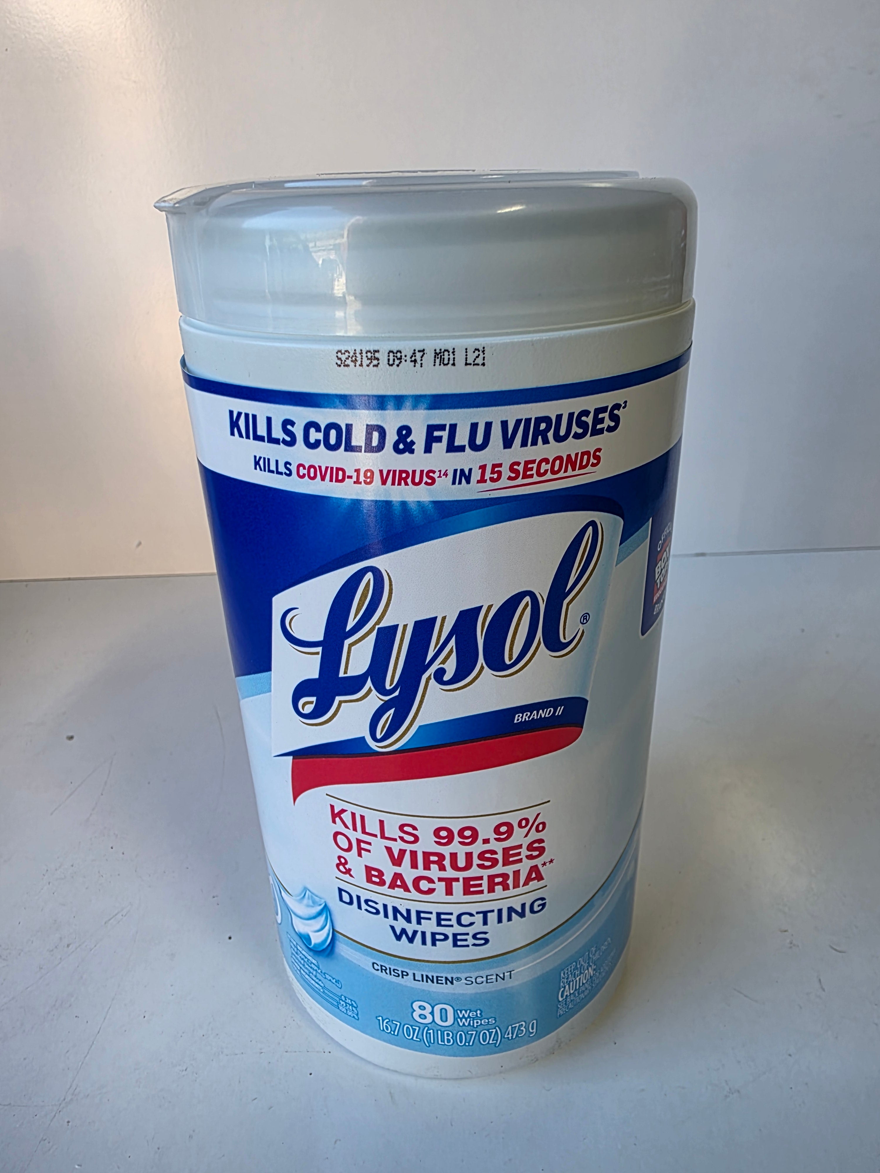 Lysol Disinfecting Wipes Crisp Linen Scent 80 Count Canister Kills 99.9 Percent Of Germs