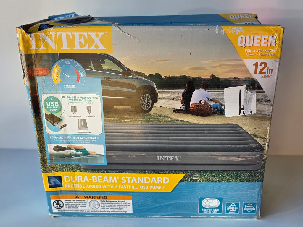 Intex Dura Beam Standard Queen Airbed With FastFill USB Pump 12 Inch Height Mattress