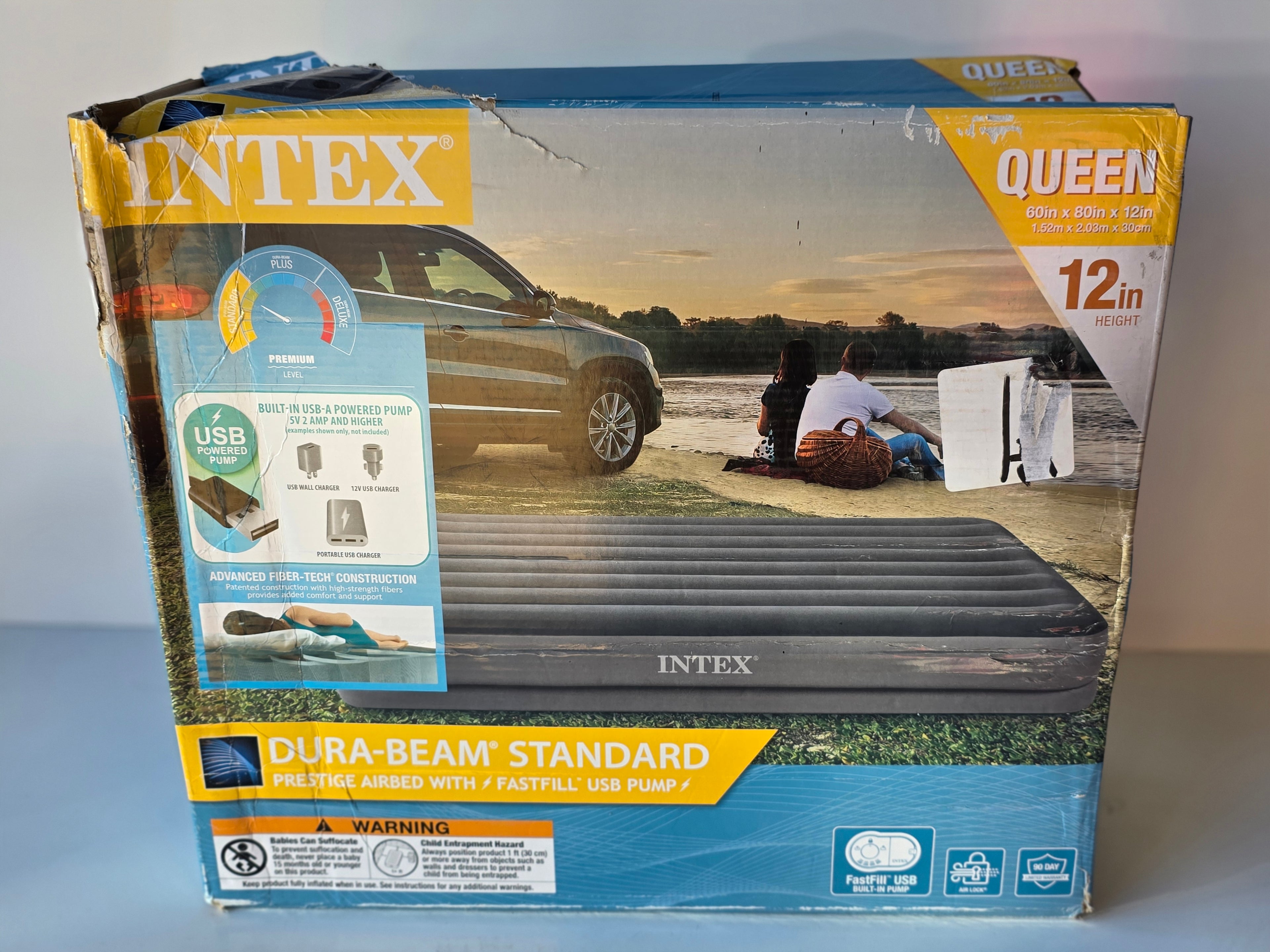 Intex Dura Beam Standard Queen Airbed With FastFill USB Pump 12 Inch Height Mattress