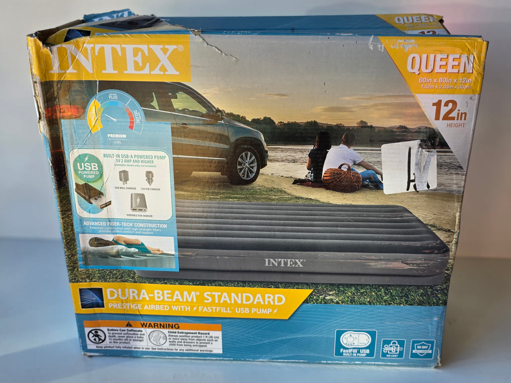 Intex Dura Beam Standard Queen Airbed With FastFill USB Pump 12 Inch Height Mattress