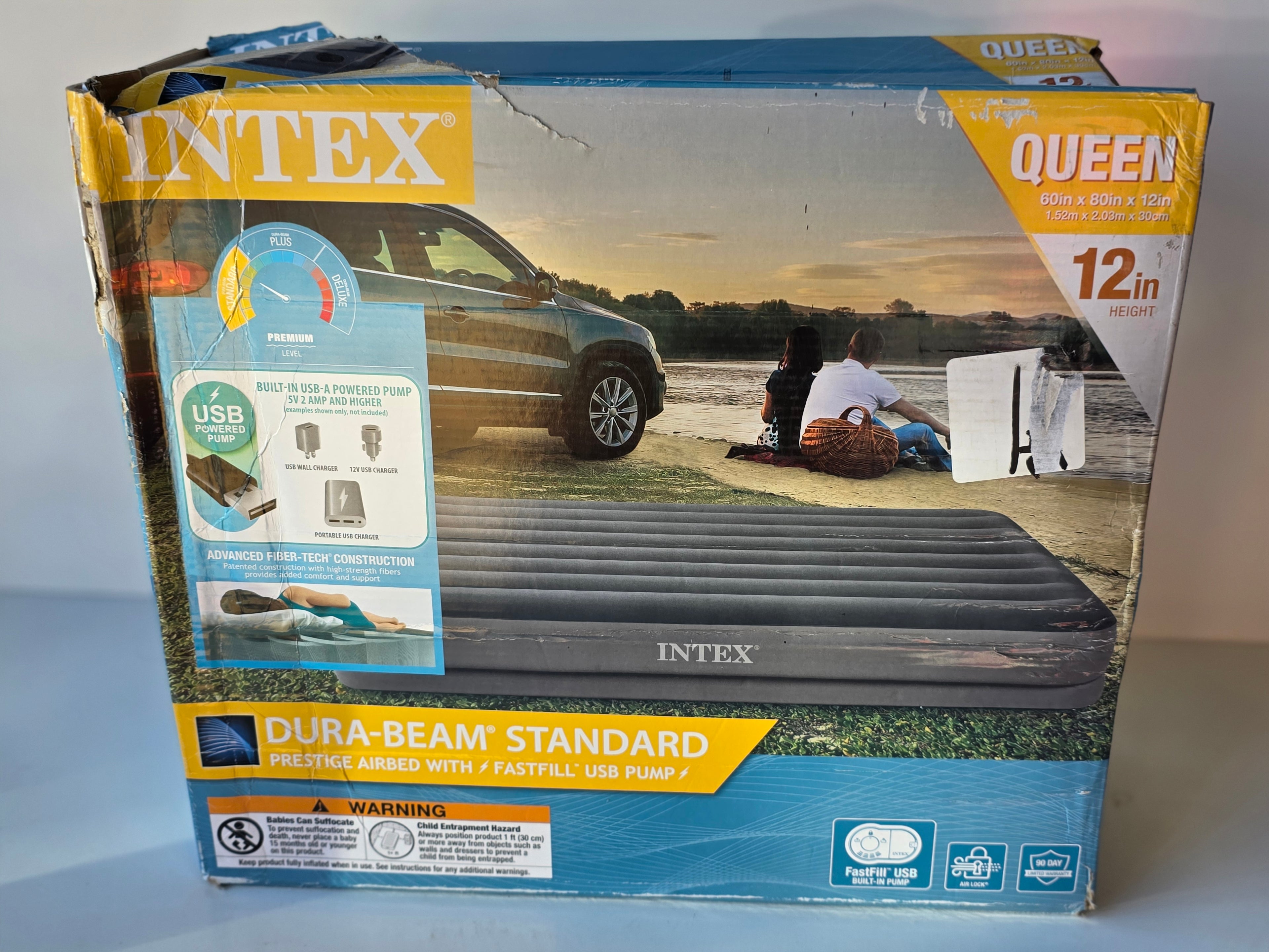 Intex Dura Beam Standard Queen Airbed With FastFill USB Pump 12 Inch Height Mattress