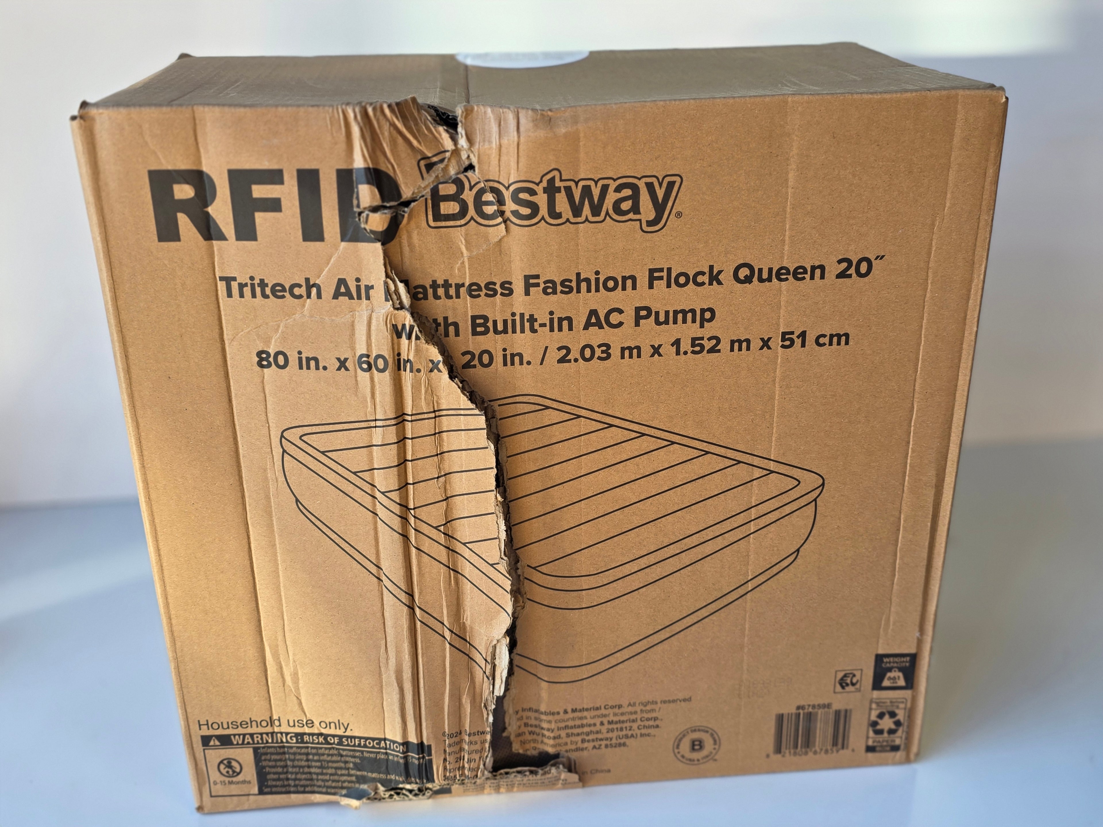 Bestway Tritech Queen Air Mattress 20 Inch Fashion Flock With Built In AC Pump