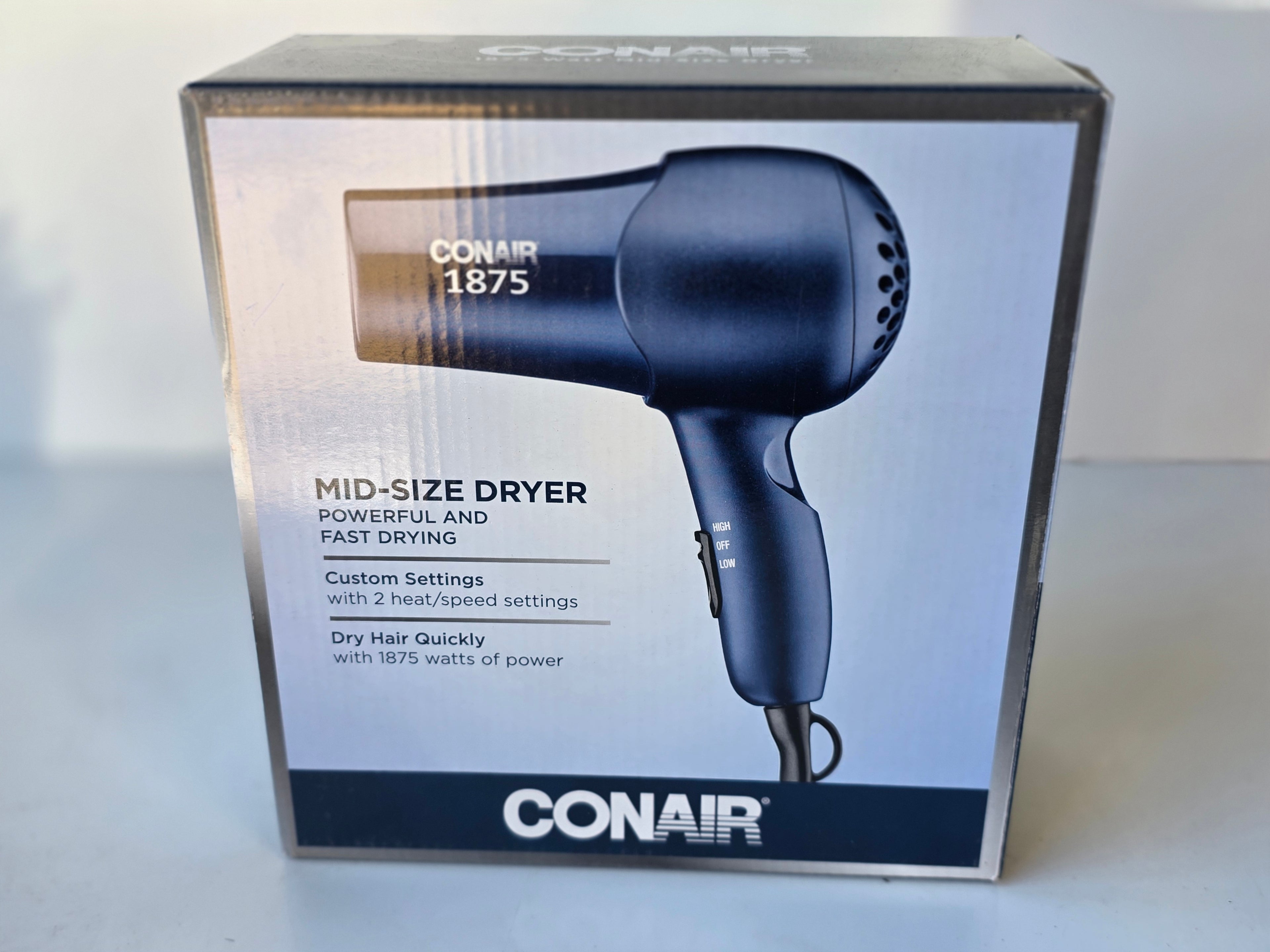 Conair 1875 Watt Mid Size Hair Dryer With Dual Heat Speed Settings Fast Drying