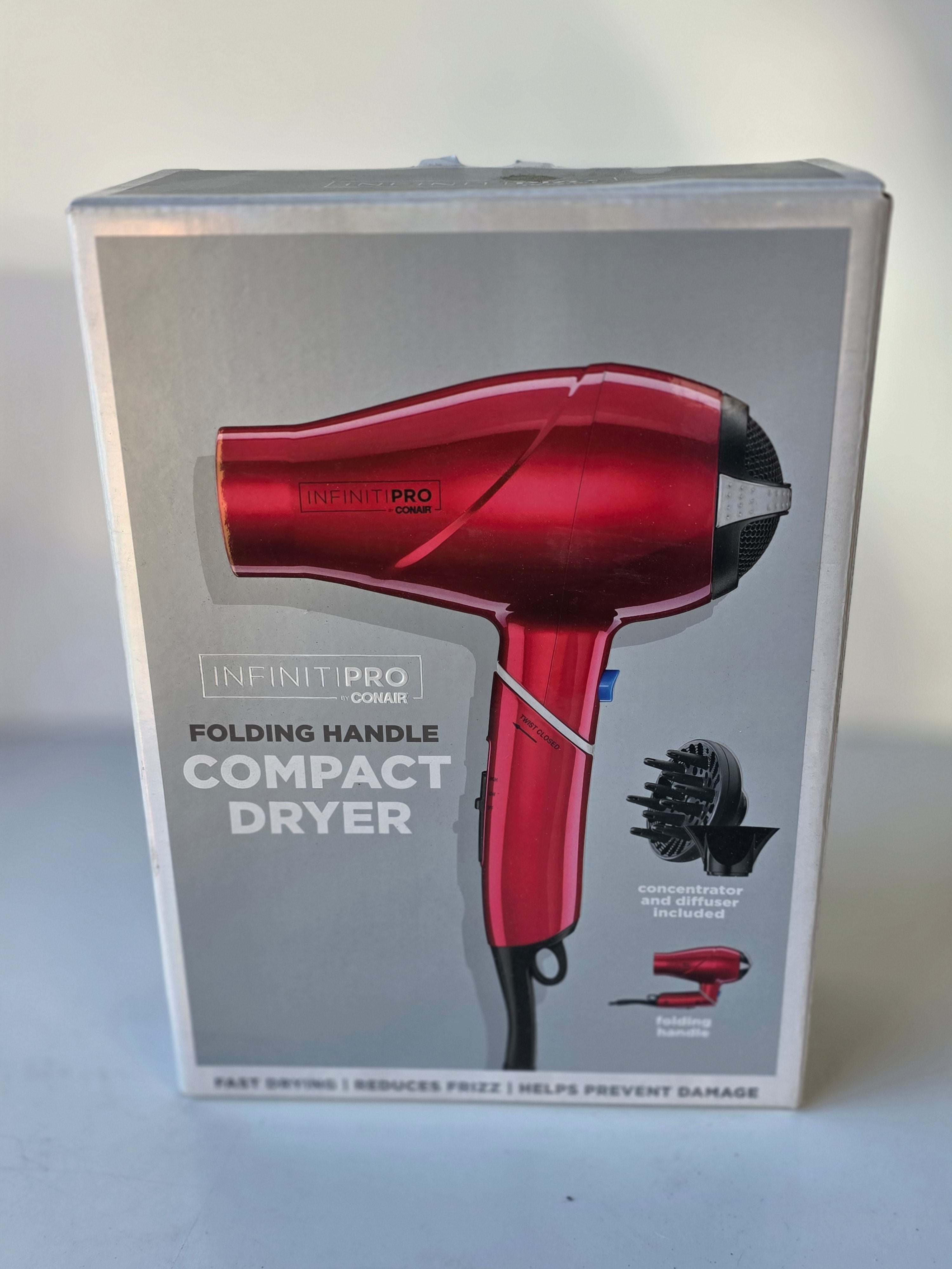 InfinitiPro By Conair Folding Handle Compact Hair Dryer With Diffuser And Concentrator