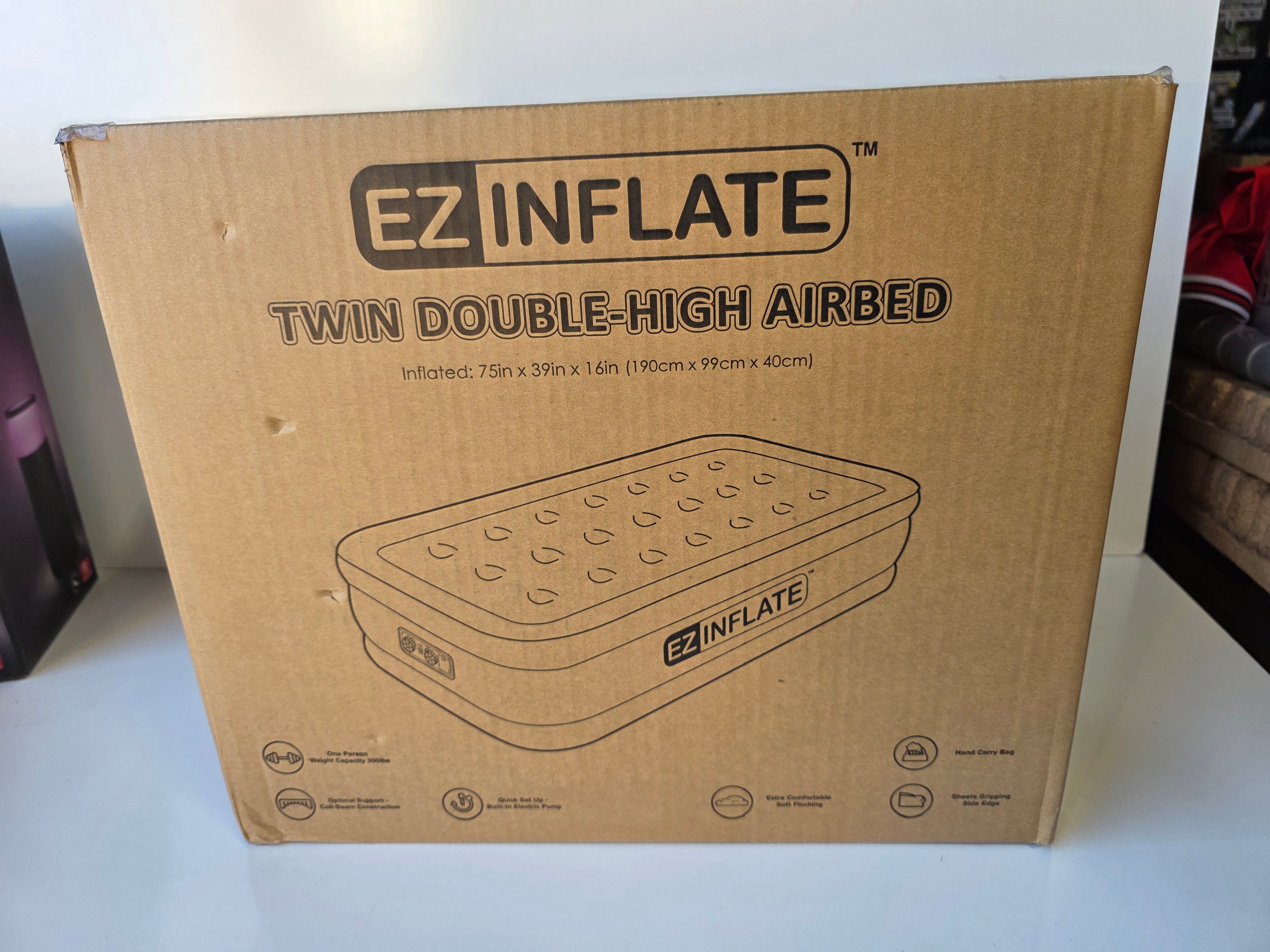 EZ Inflate Twin Double High Airbed With Built In Electric Pump 16 Inch Raised Air Mattress