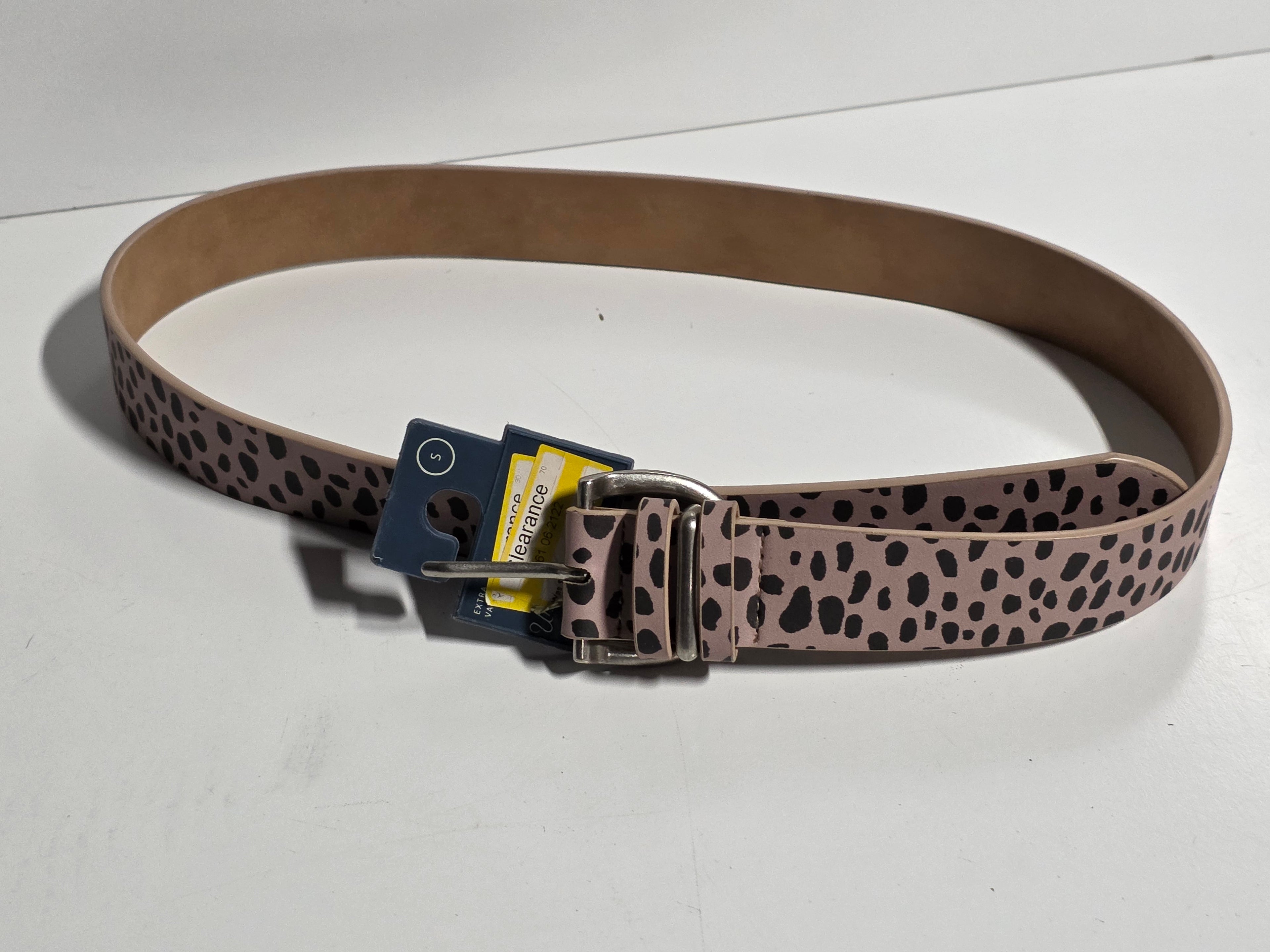 Women’s Pink & Black Animal Print Belt – Faux Leather with Silver Buckle (Size S)