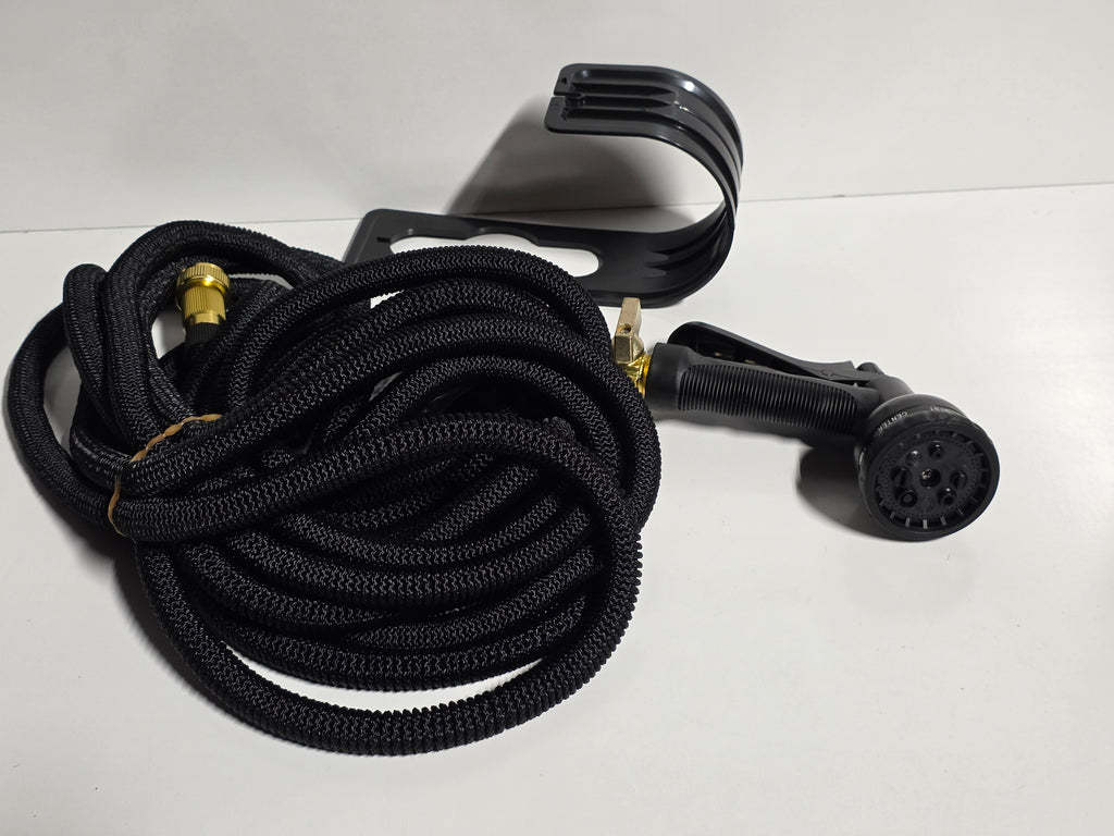 Expandable Garden Hose With 9 Function Spray Nozzle Brass Fittings Holder