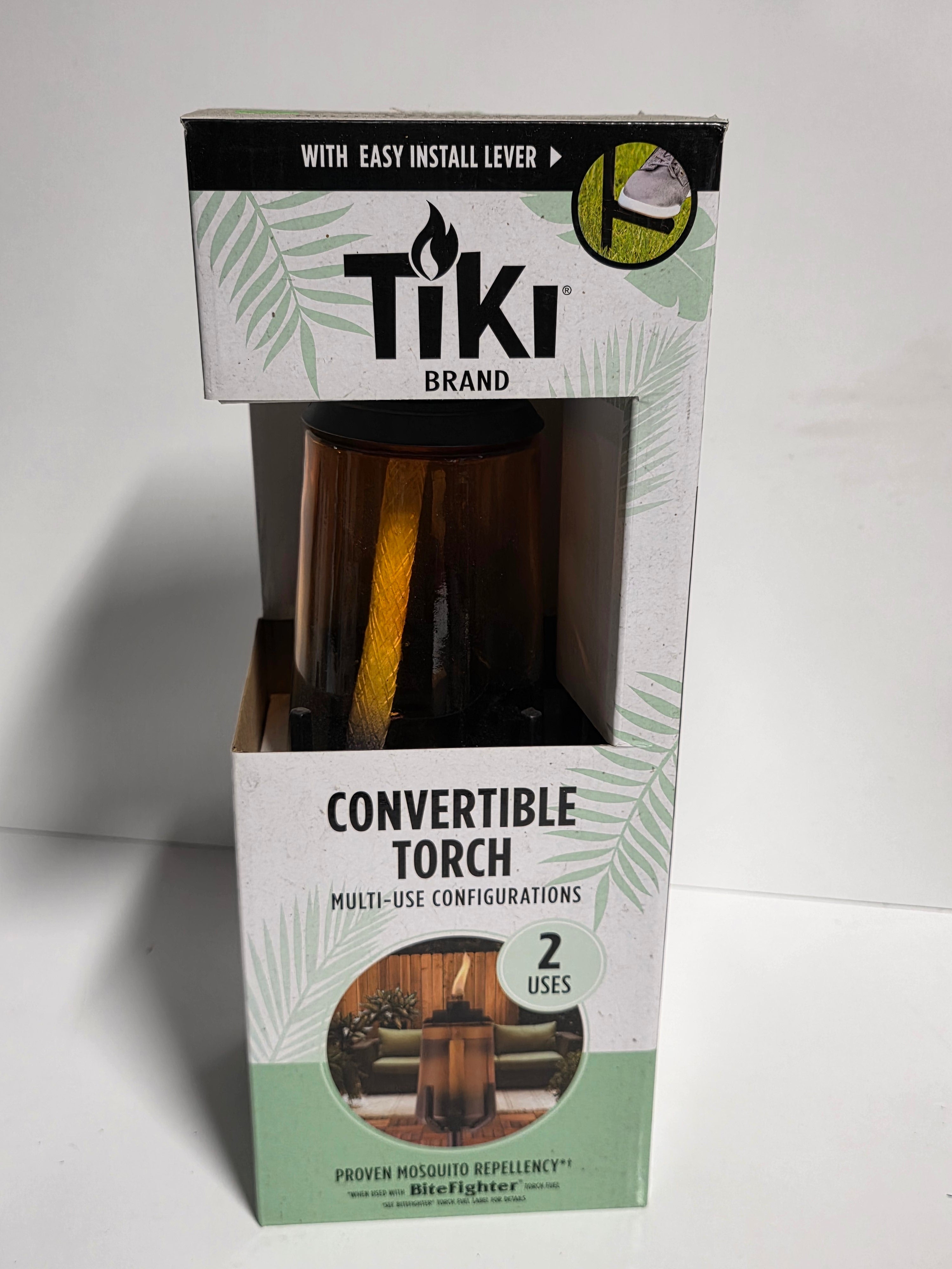 TIKI Brand Convertible Torch – Amber Glass Outdoor Tabletop or Pole Torch, BiteFighter® Fuel Compatible