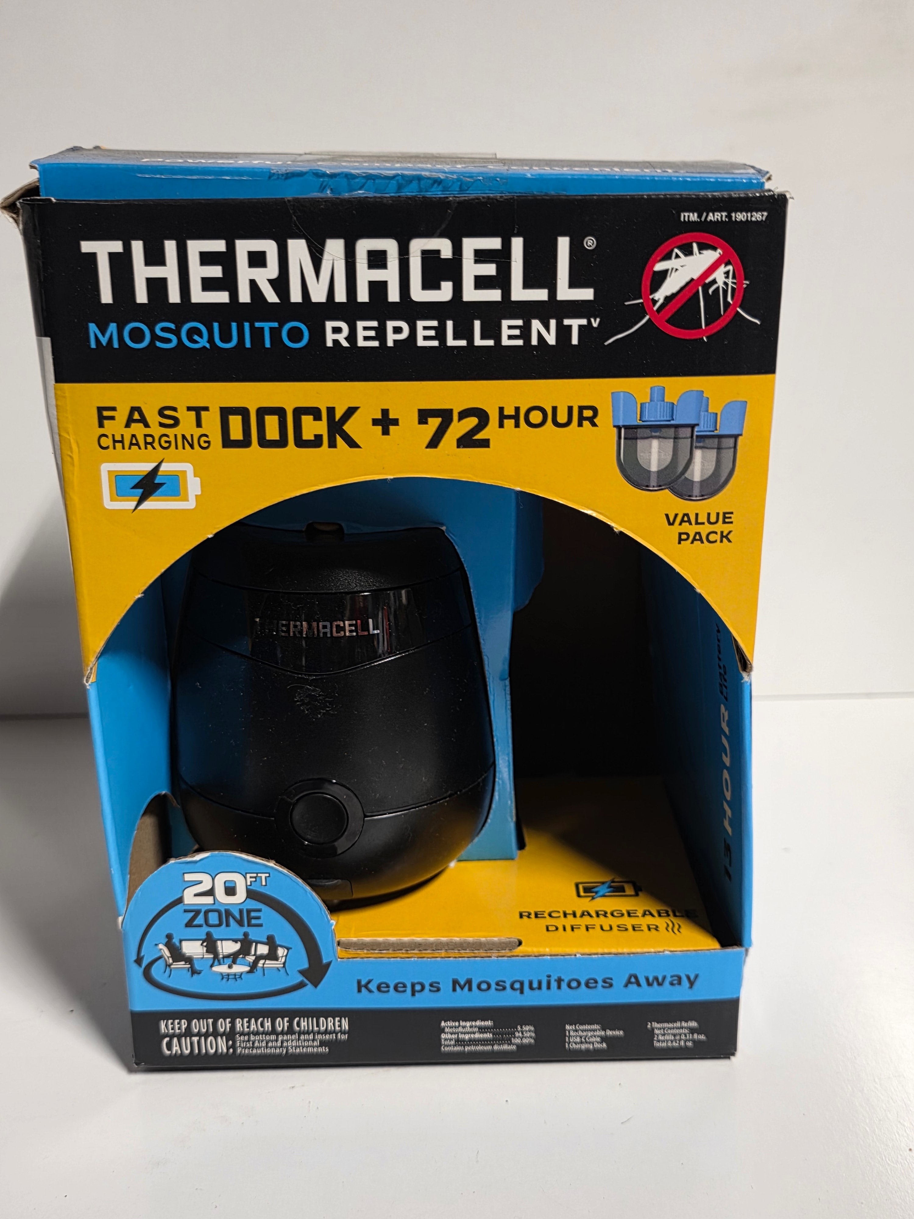 Thermacell Rechargeable Mosquito Repellent System – Fast Charging Dock + 72-Hour Refill Value Pack, 20-Foot Protection Zone