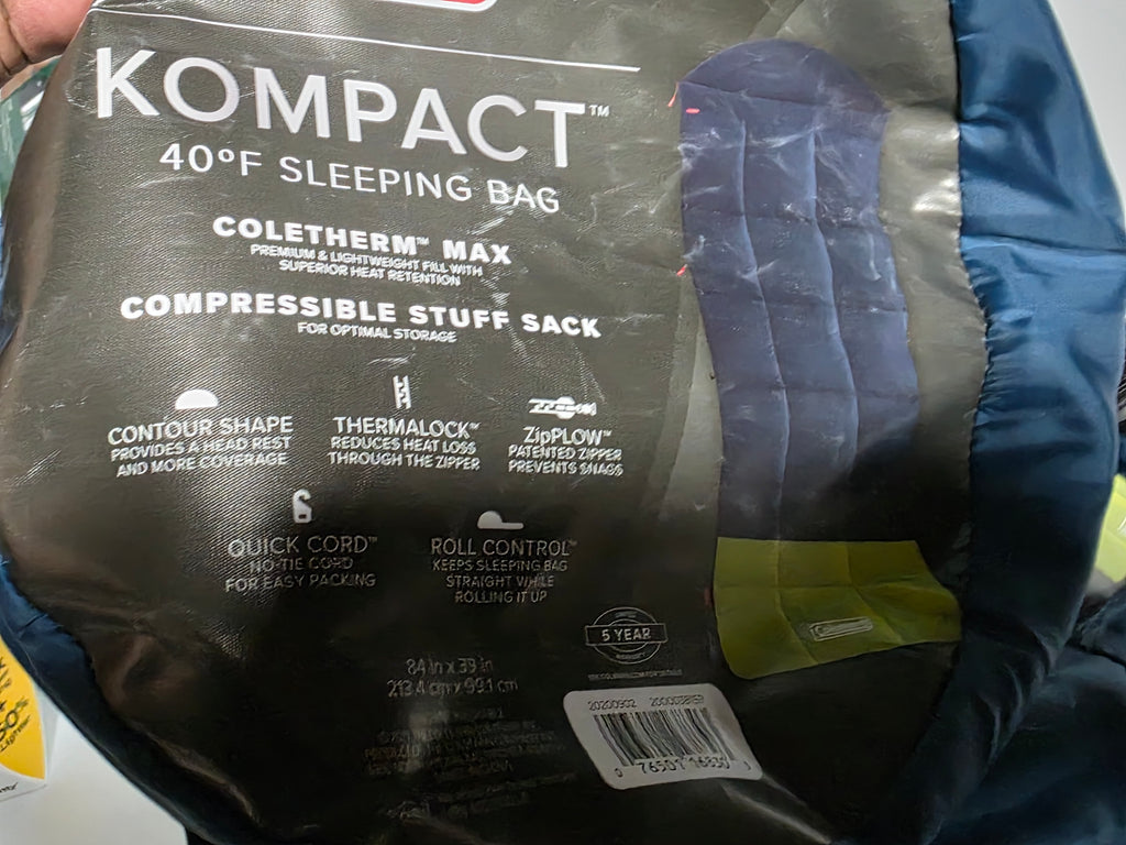 Coleman Kompact 40°F Sleeping Bag – Lightweight, Compressible, with Coletherm™ Max Insulation