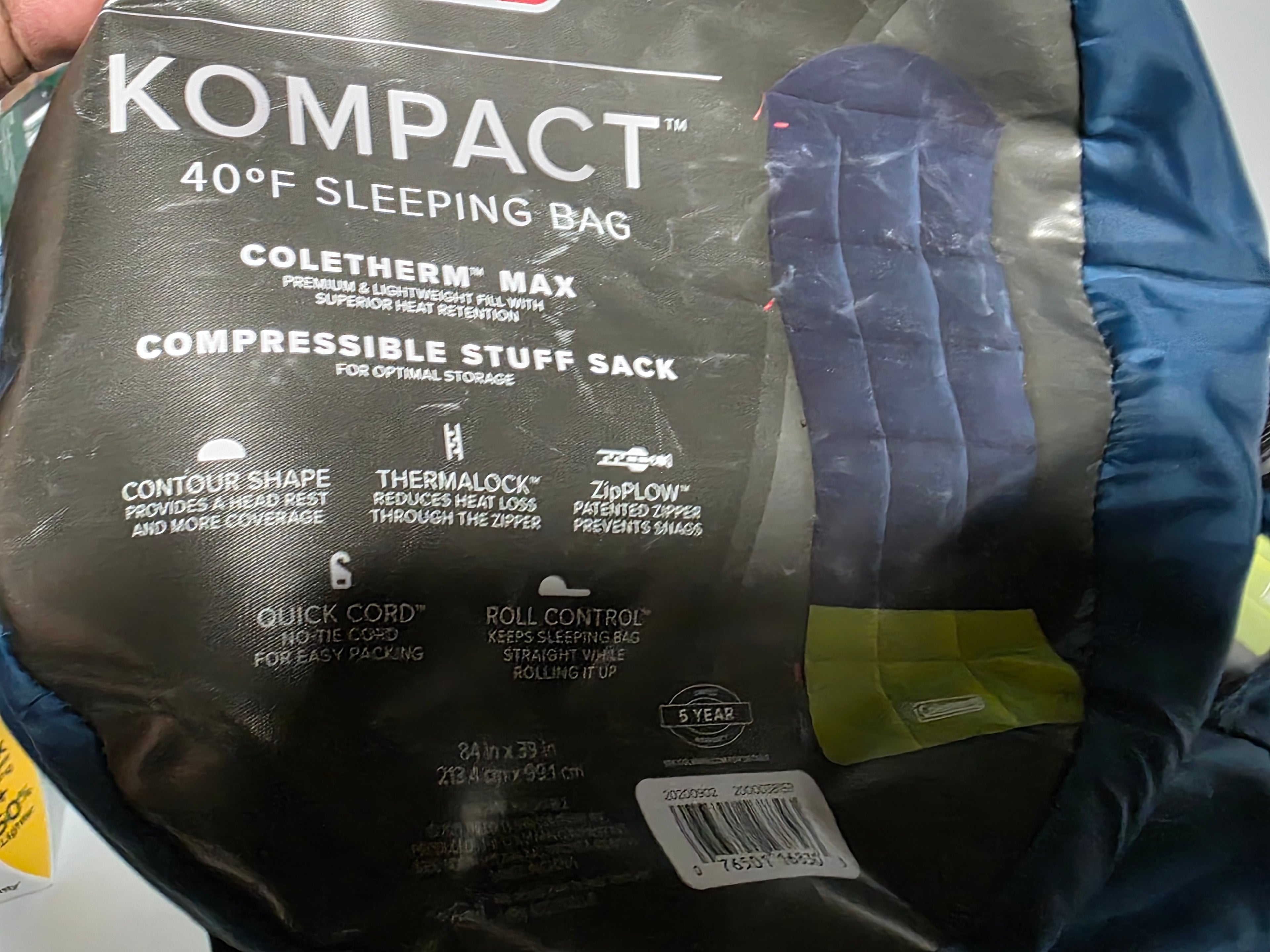 Coleman Kompact 40°F Sleeping Bag – Lightweight, Compressible, with Coletherm™ Max Insulation