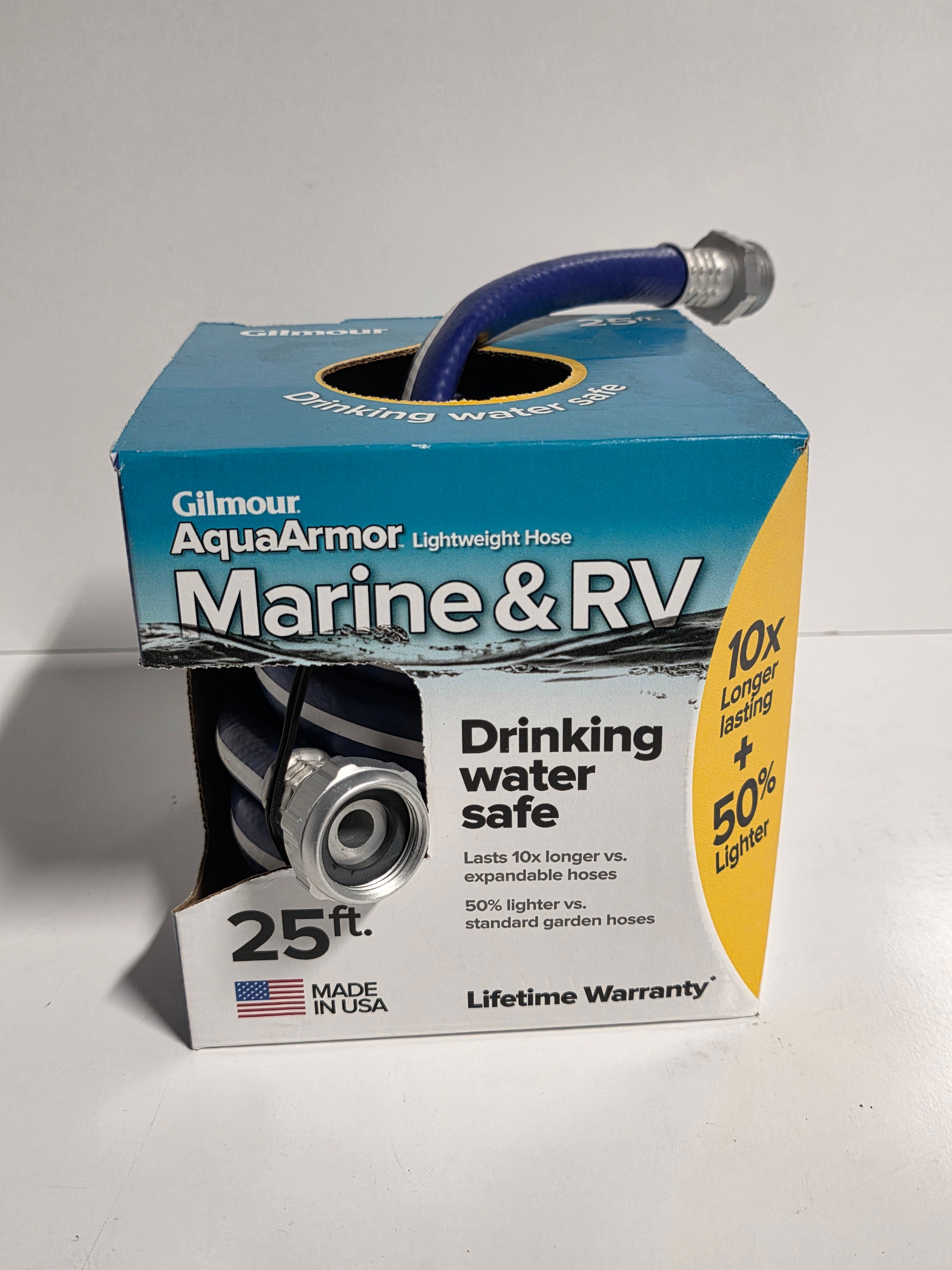 Gilmour AquaArmor Marine & RV Lightweight Hose – 25 ft Drinking Water Safe, Made in USA