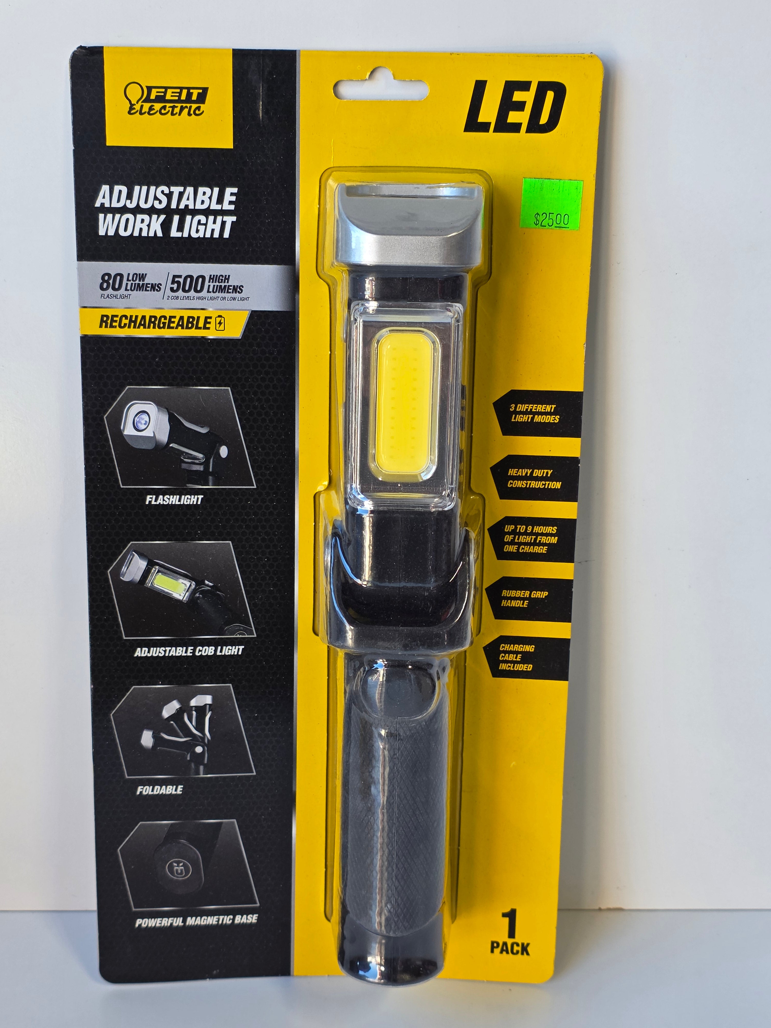 Feit Electric LED Adjustable Rechargeable Work Light 500 Lumen Magnetic Base Flashlight