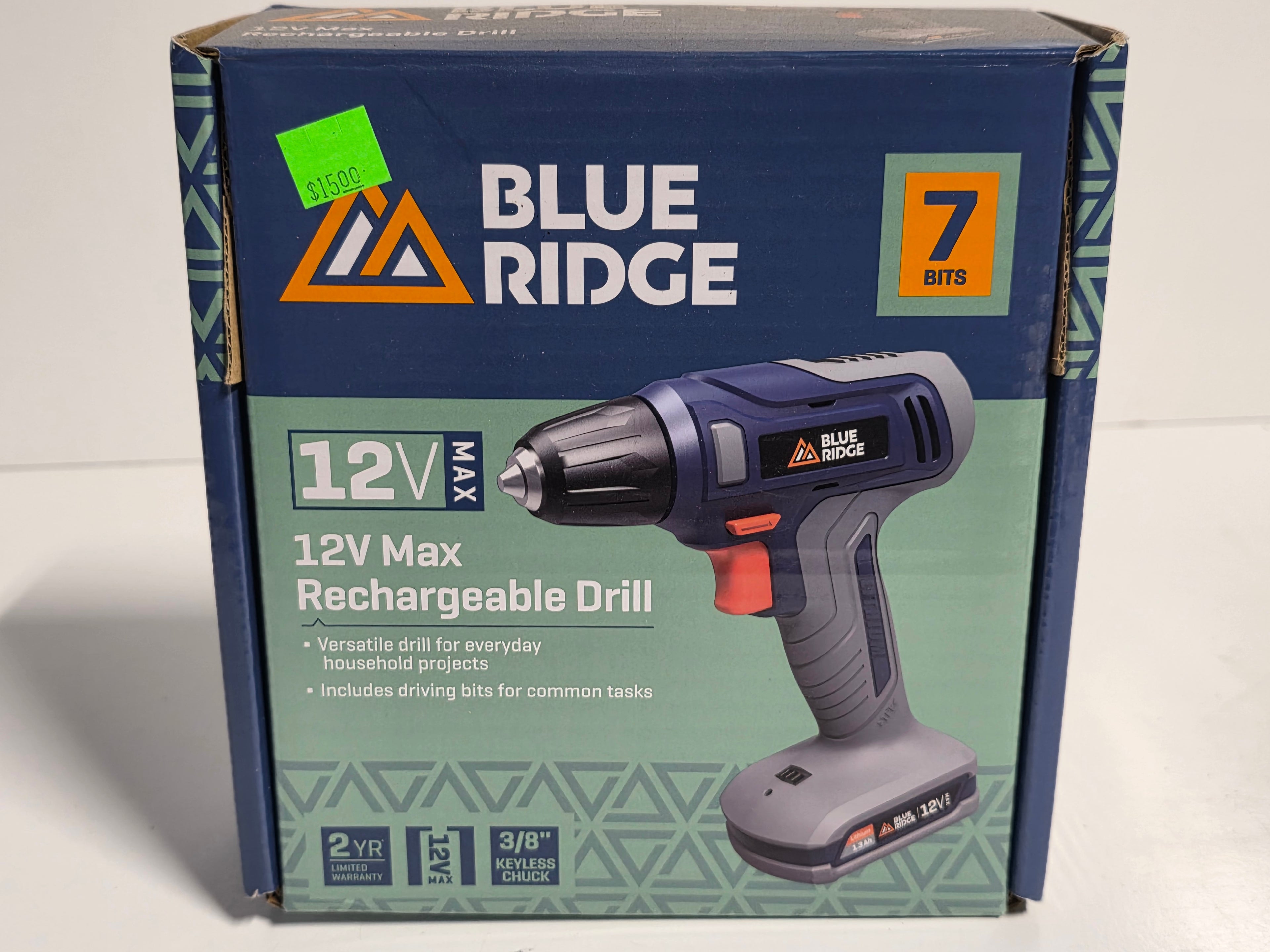 Blue Ridge 12V Max Rechargeable Drill Kit with 7 Bits 3/8 Inch Keyless Chuck Power Tool