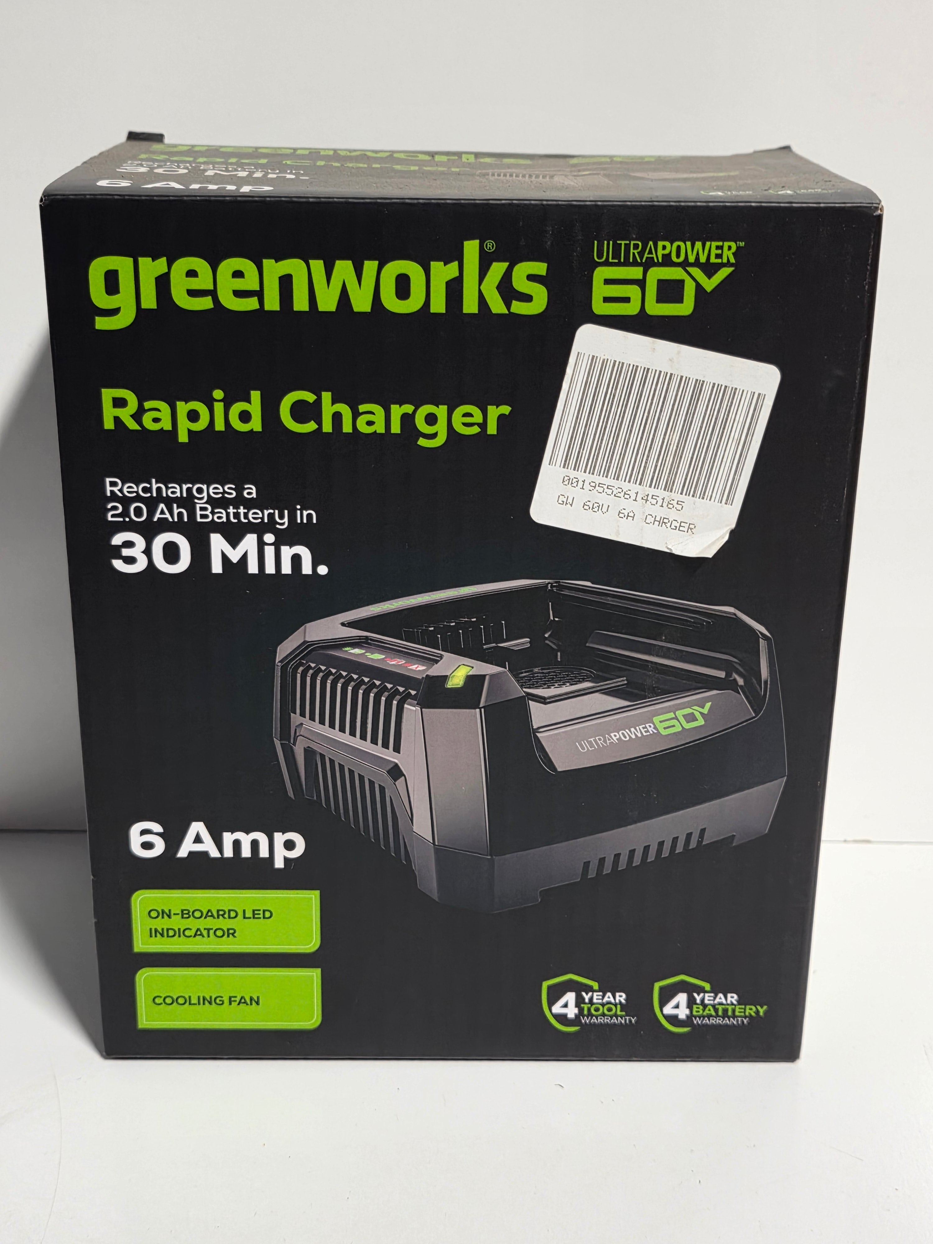 Greenworks 60V UltraPower Rapid Charger 6 Amp Fast Charge 2.0Ah Battery Compatible