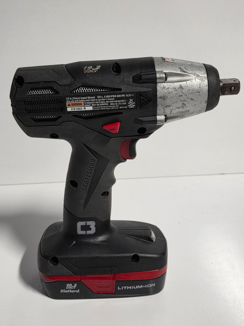 Craftsman C3 19.2V Cordless 1/2 Inch Impact Wrench Lithium Ion DieHard Battery Included