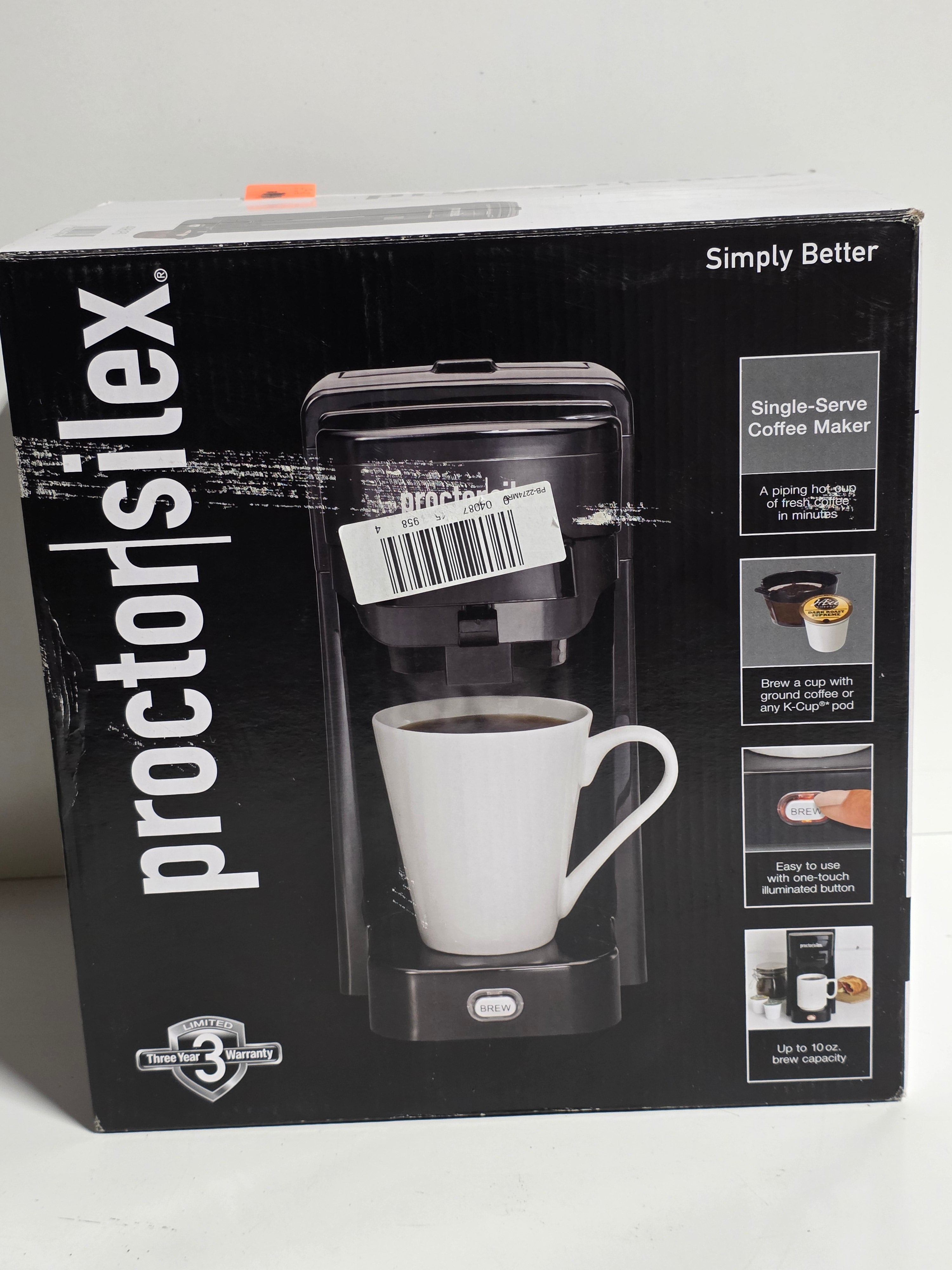 Proctor Silex Single-Serve Coffee Maker Black Compact Brewer with K-Cup Compatibility