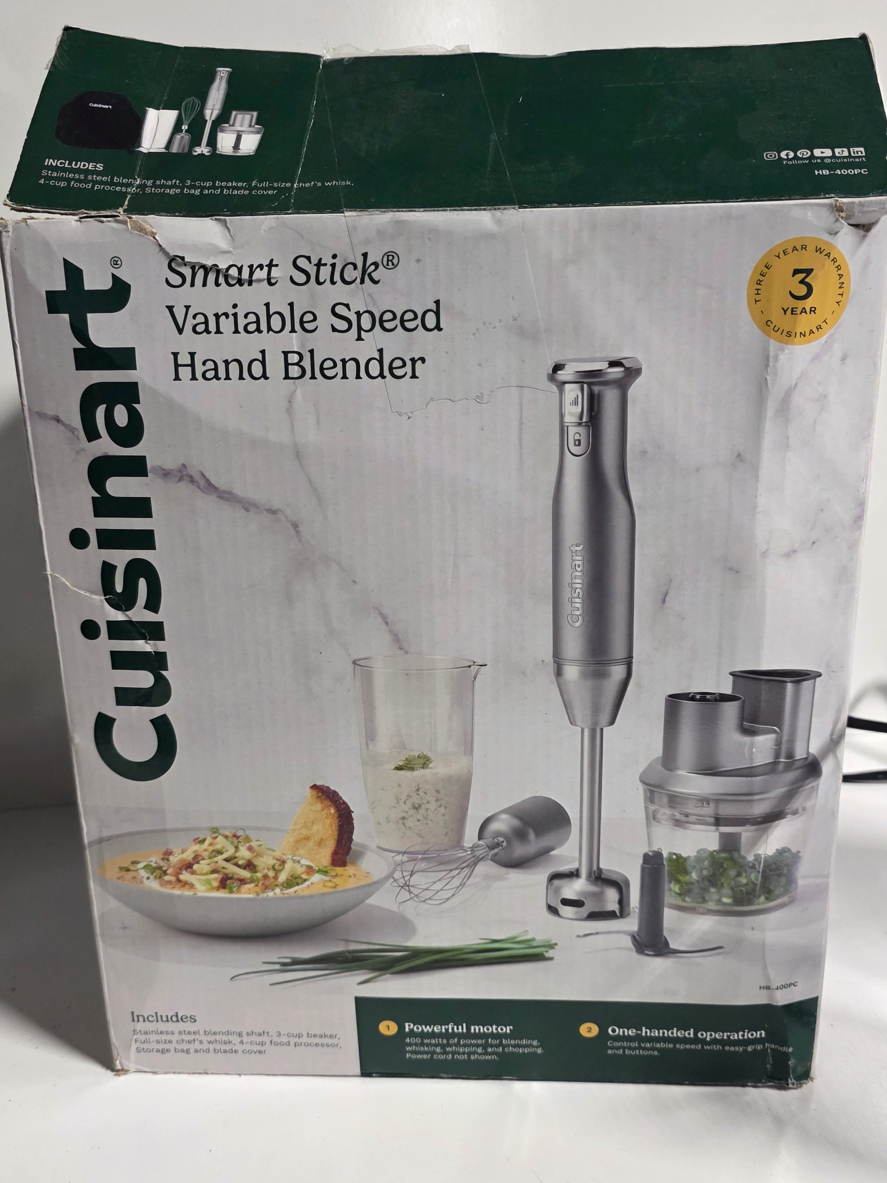 Cuisinart Smart Stick Variable Speed Hand Blender Set HB-400PC with Attachments and Box