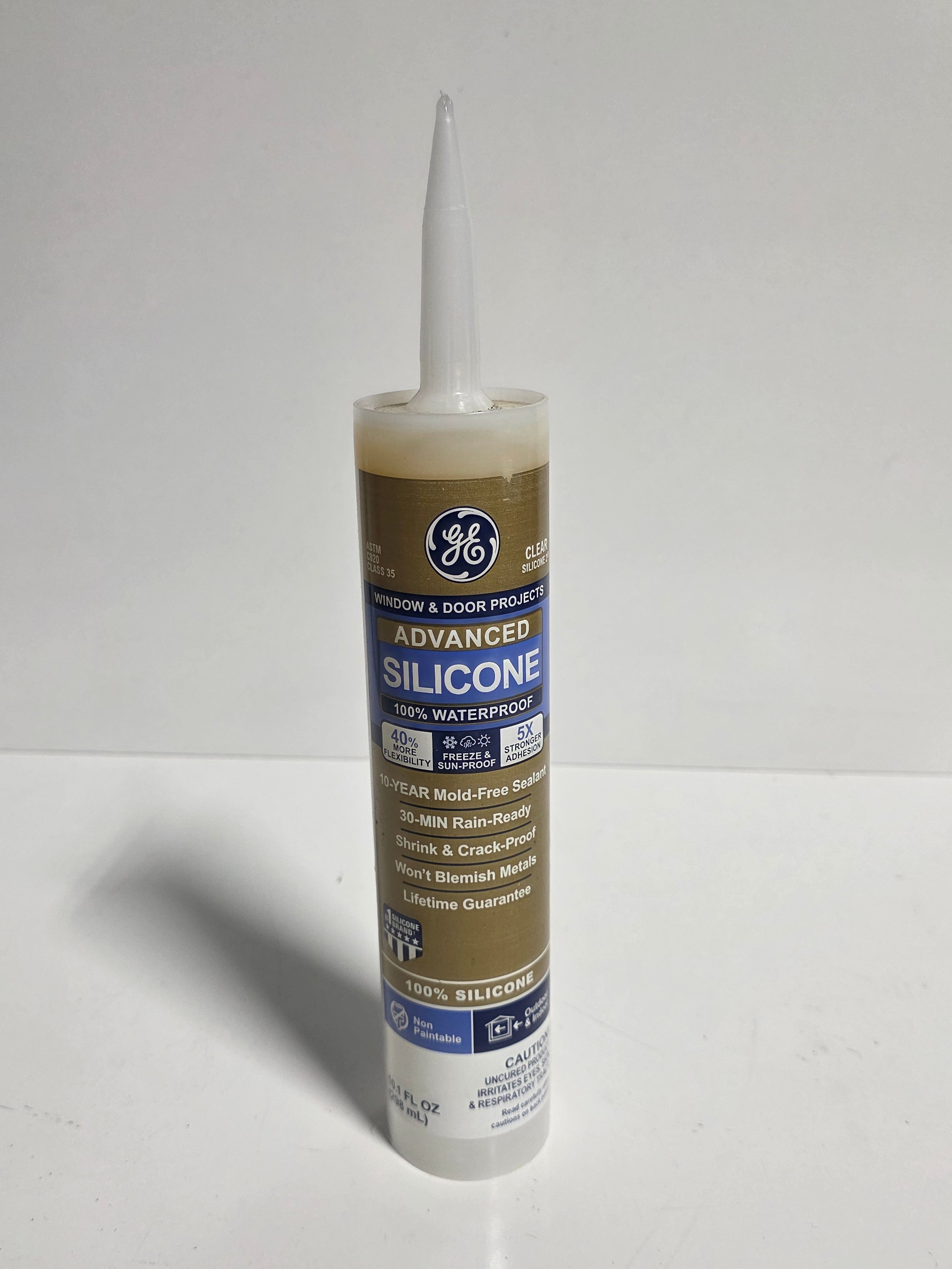 GE Advanced Silicone Window and Door Sealant Clear 10-Year Mold-Free 10.1 oz Tube