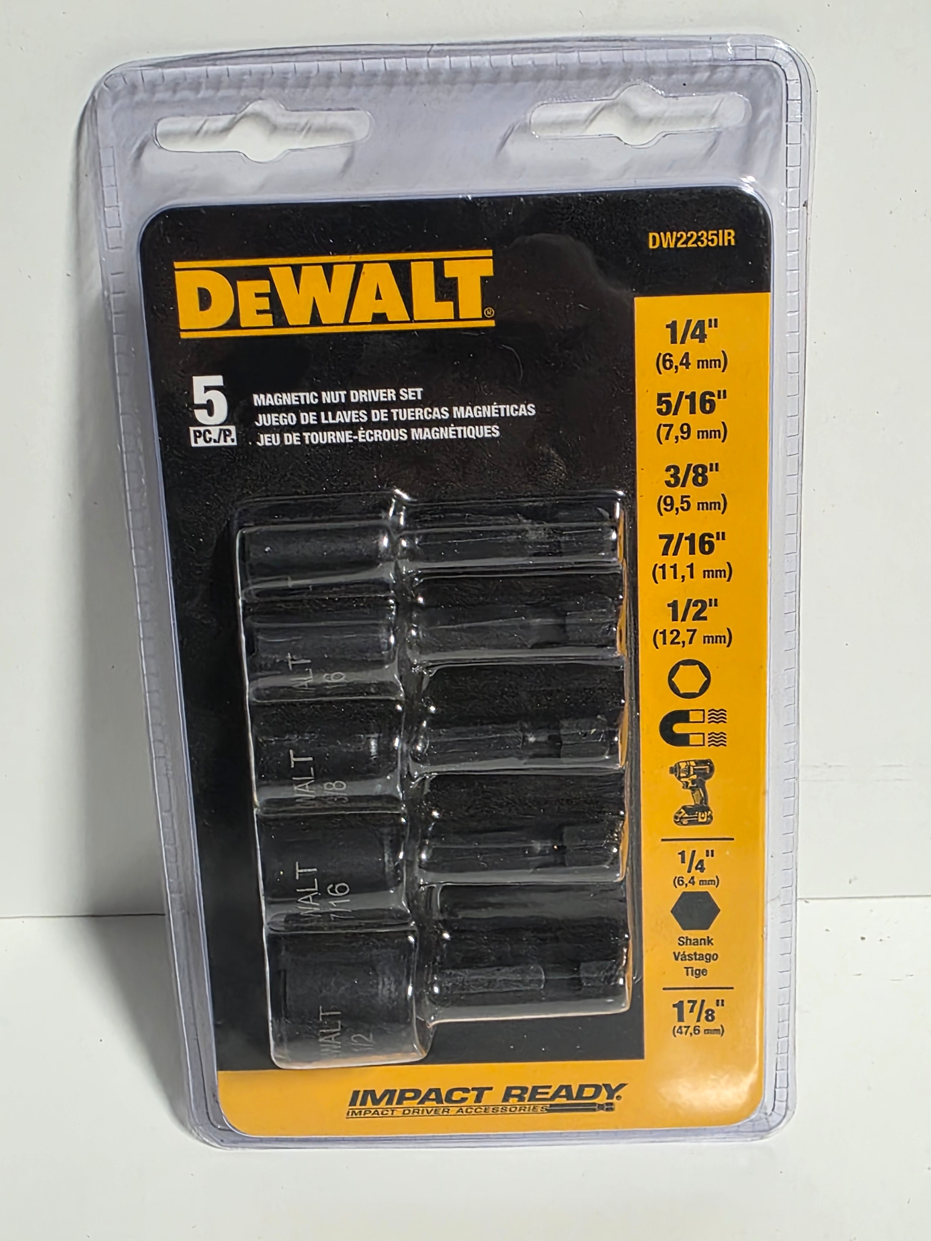 DeWalt DW2235IR 5-Piece Magnetic Nut Driver Set Impact Ready 1/4 Inch Hex Shank