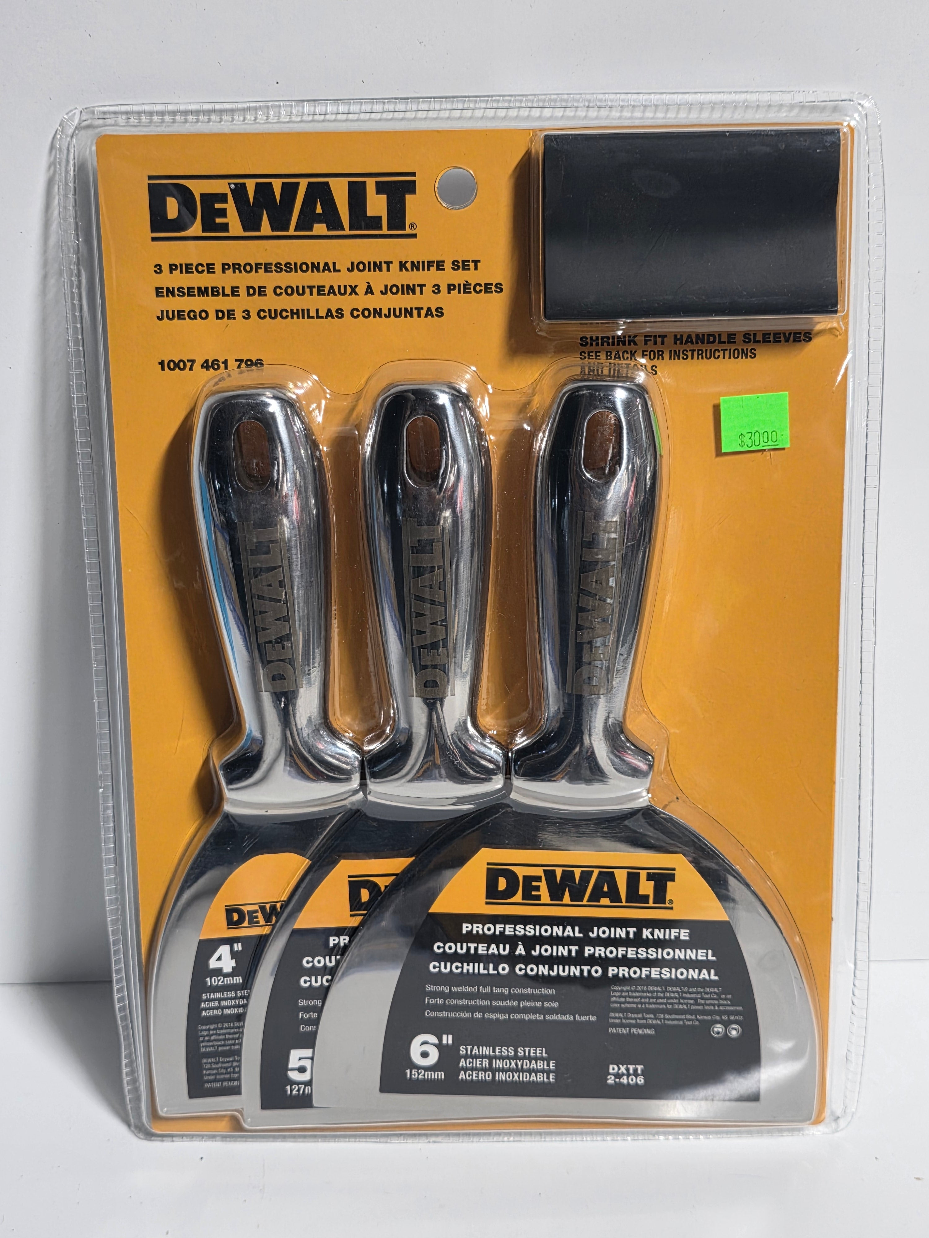 DeWalt 3-Piece Professional Joint Knife Set Stainless Steel 4 5 6 Inch Blades DXTT-2-406