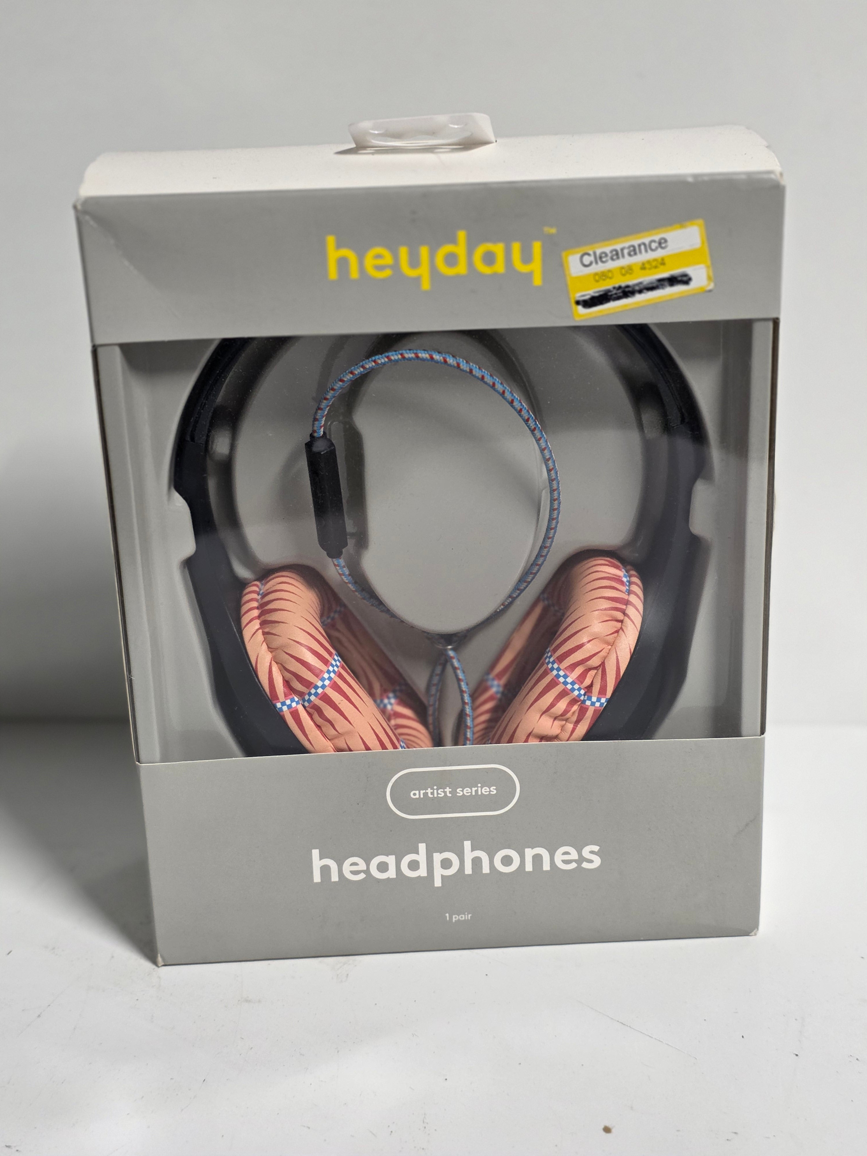 Heyday Artist Series Wired Over-Ear Headphones Coral and Blue Braided Cable Design