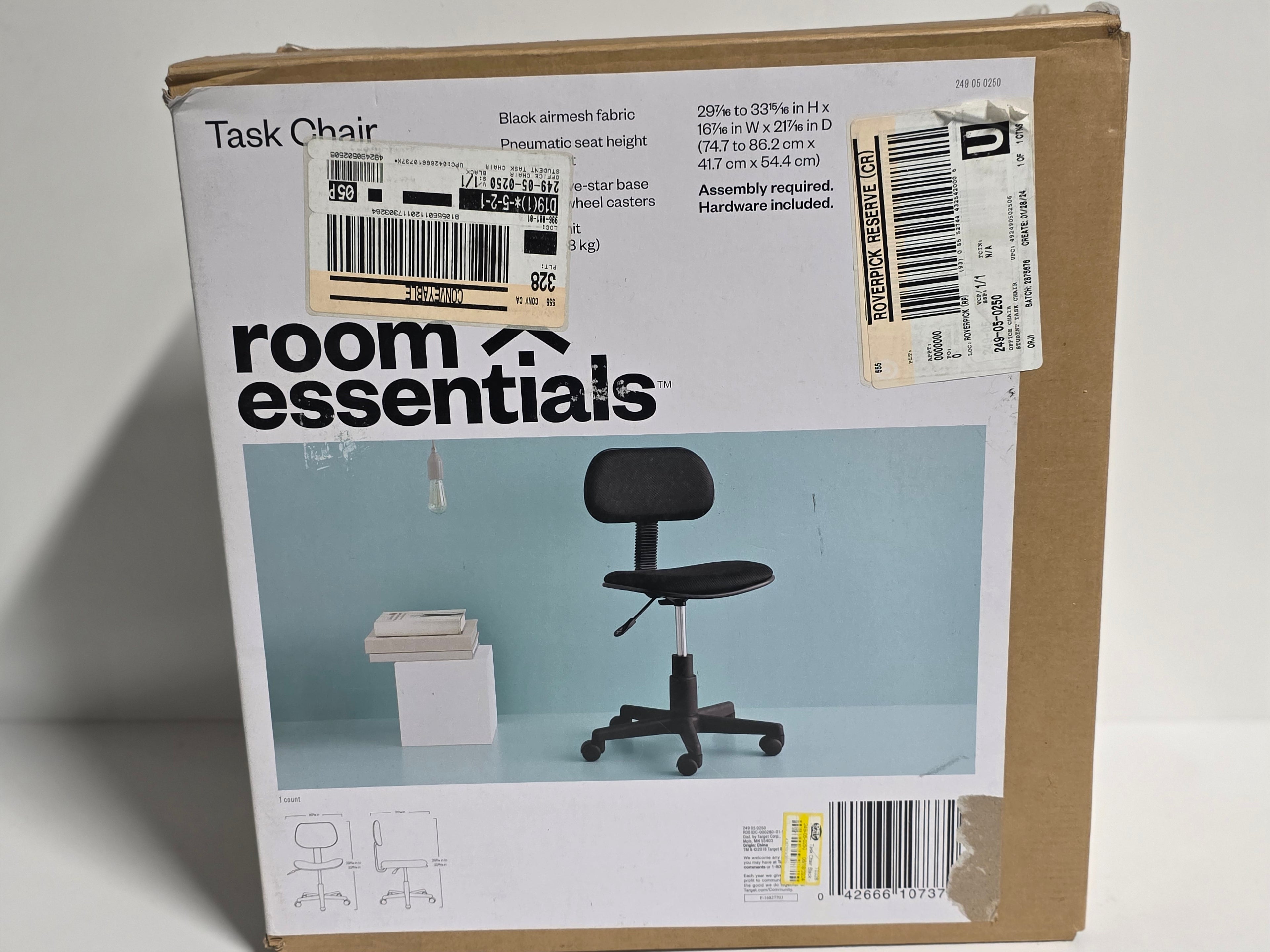 Room Essentials Black Mesh Task Chair Adjustable Swivel Office Desk Seat New Boxed