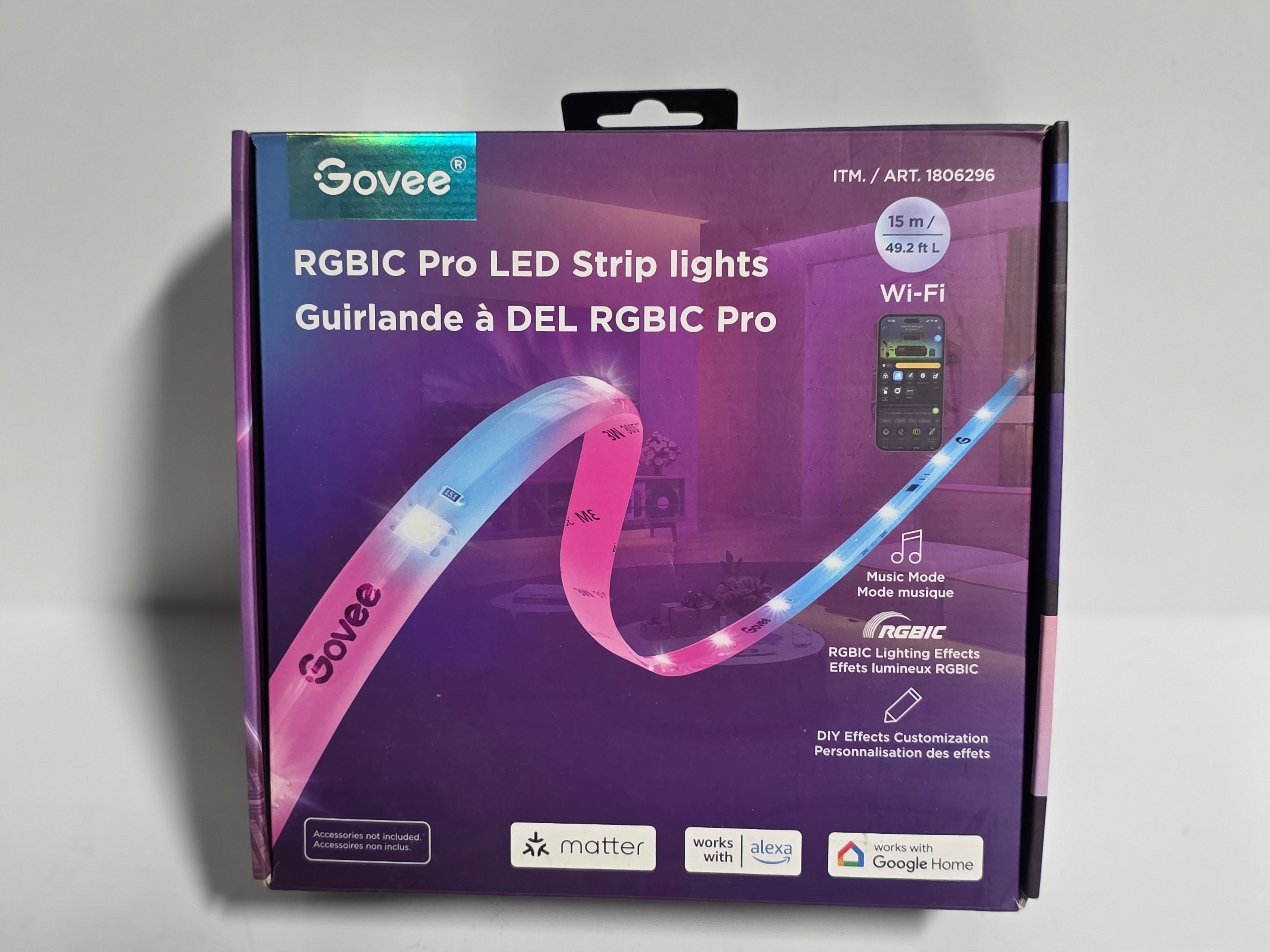 Govee Smart RGBIC Pro 49.2 ft LED Strip Lights – 64+ Scenes & Music Sync New