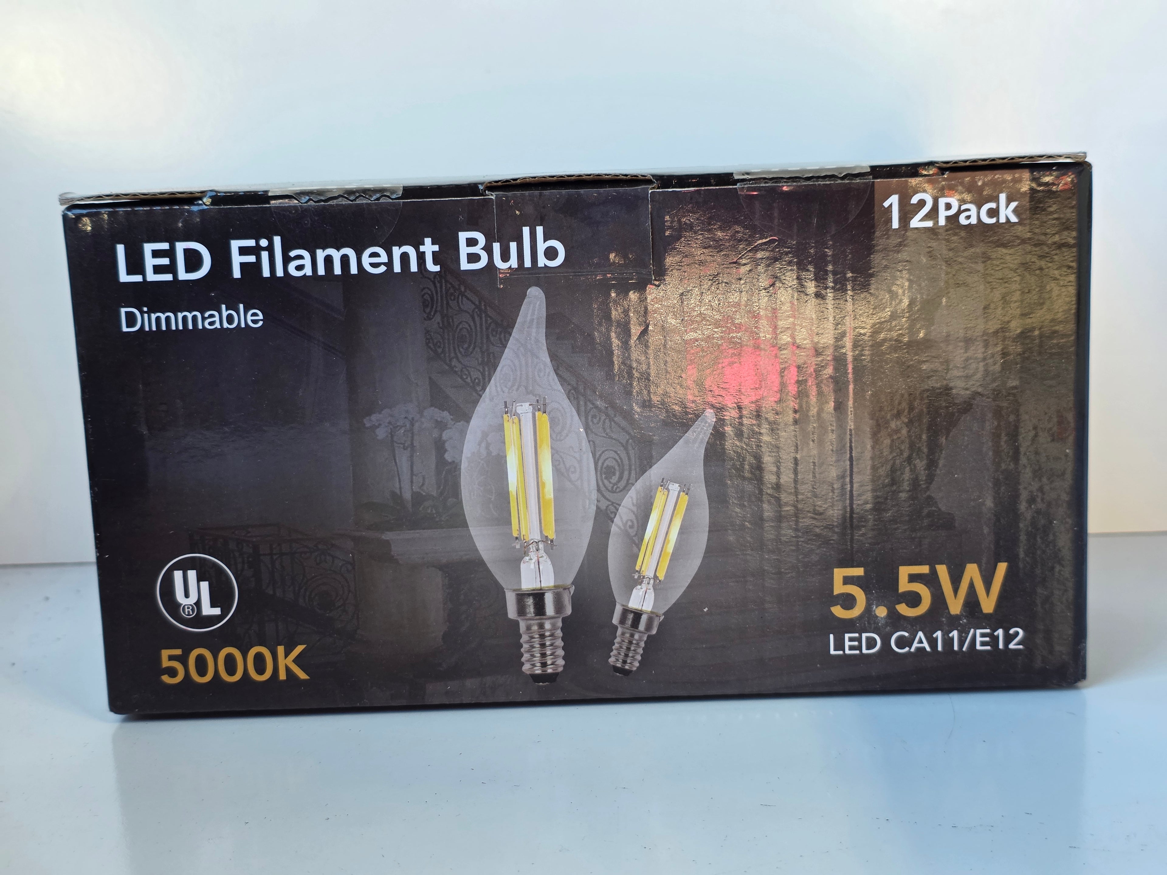 LED Filament Bulb 12-Pack 5.5W CA11 E12 Base Dimmable 5000K Daylight Decorative Lights