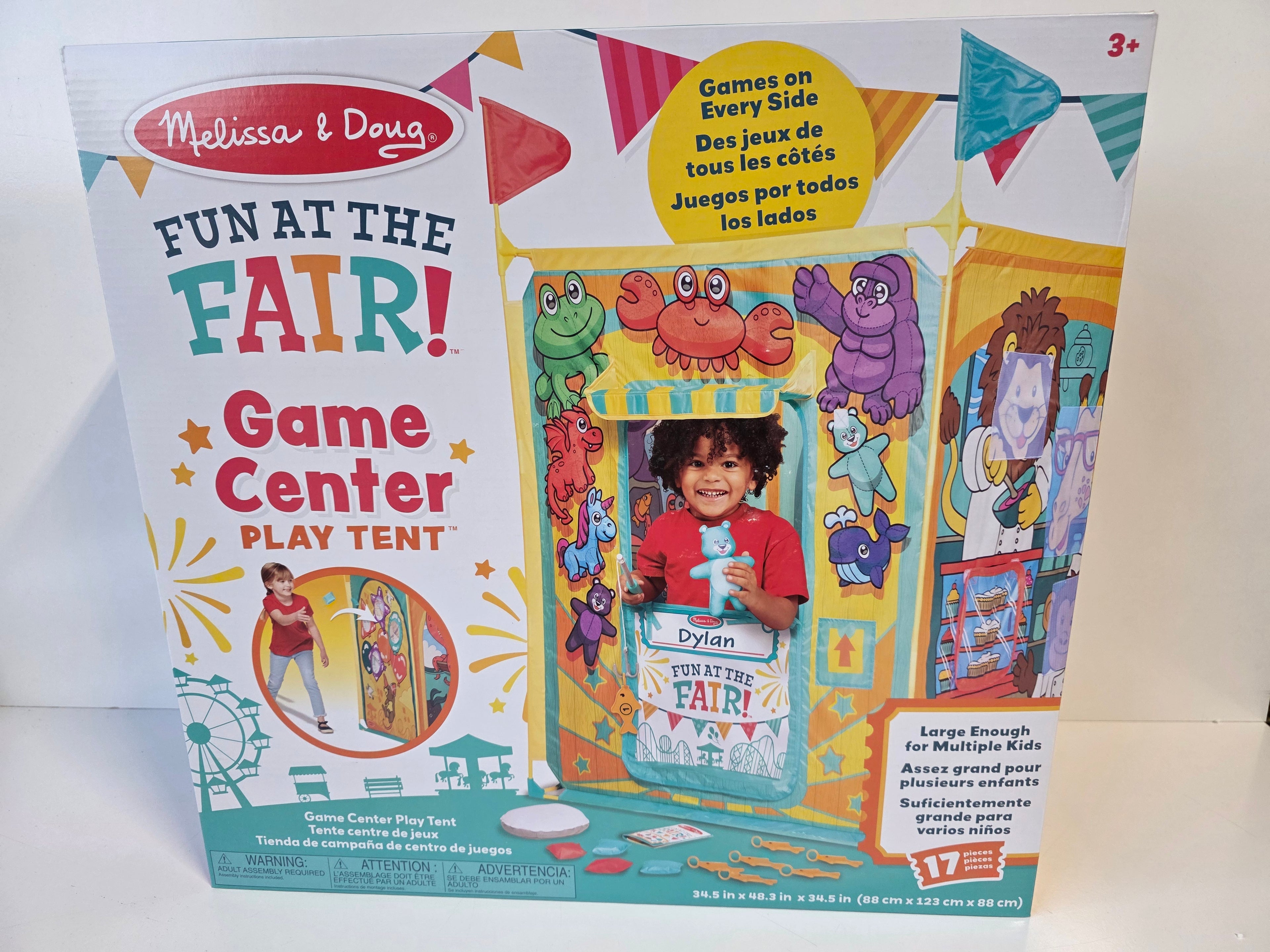 Melissa & Doug Fun at the Fair Game Center Play Tent – Indoor Carnival Playhouse with 17 Pieces