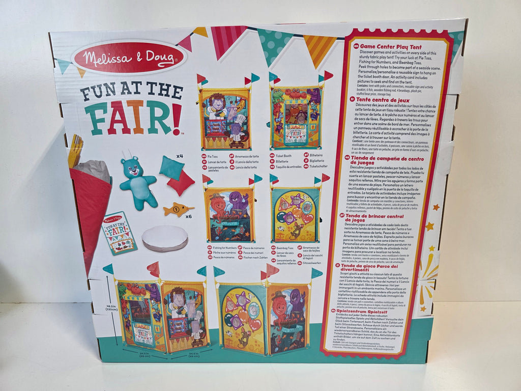 Melissa & Doug Fun at the Fair Game Center Play Tent – Indoor Carnival Playhouse with 17 Pieces