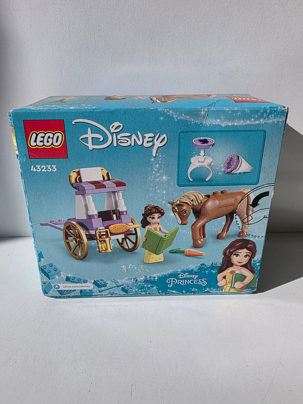 LEGO Disney Princess: Belle’s Storytime Horse Carriage (Set 43233) – 62 Pieces – Buildable Carriage with Belle and Philippe
