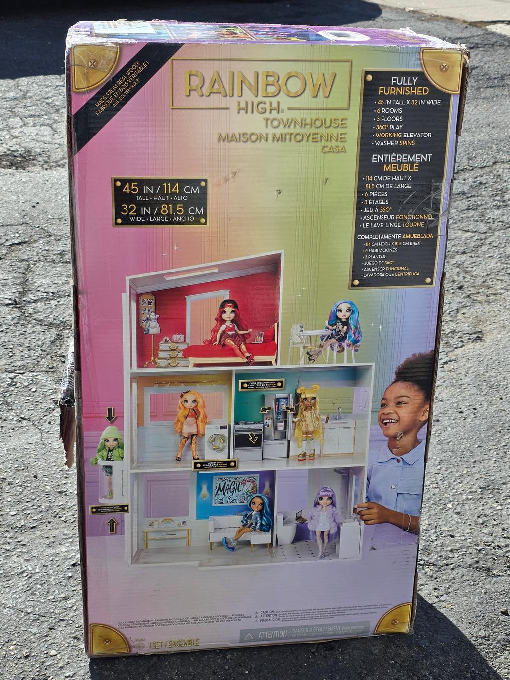 Rainbow High Fully Furnished 3-Story Townhouse Dollhouse with Working Elevator and Accessories