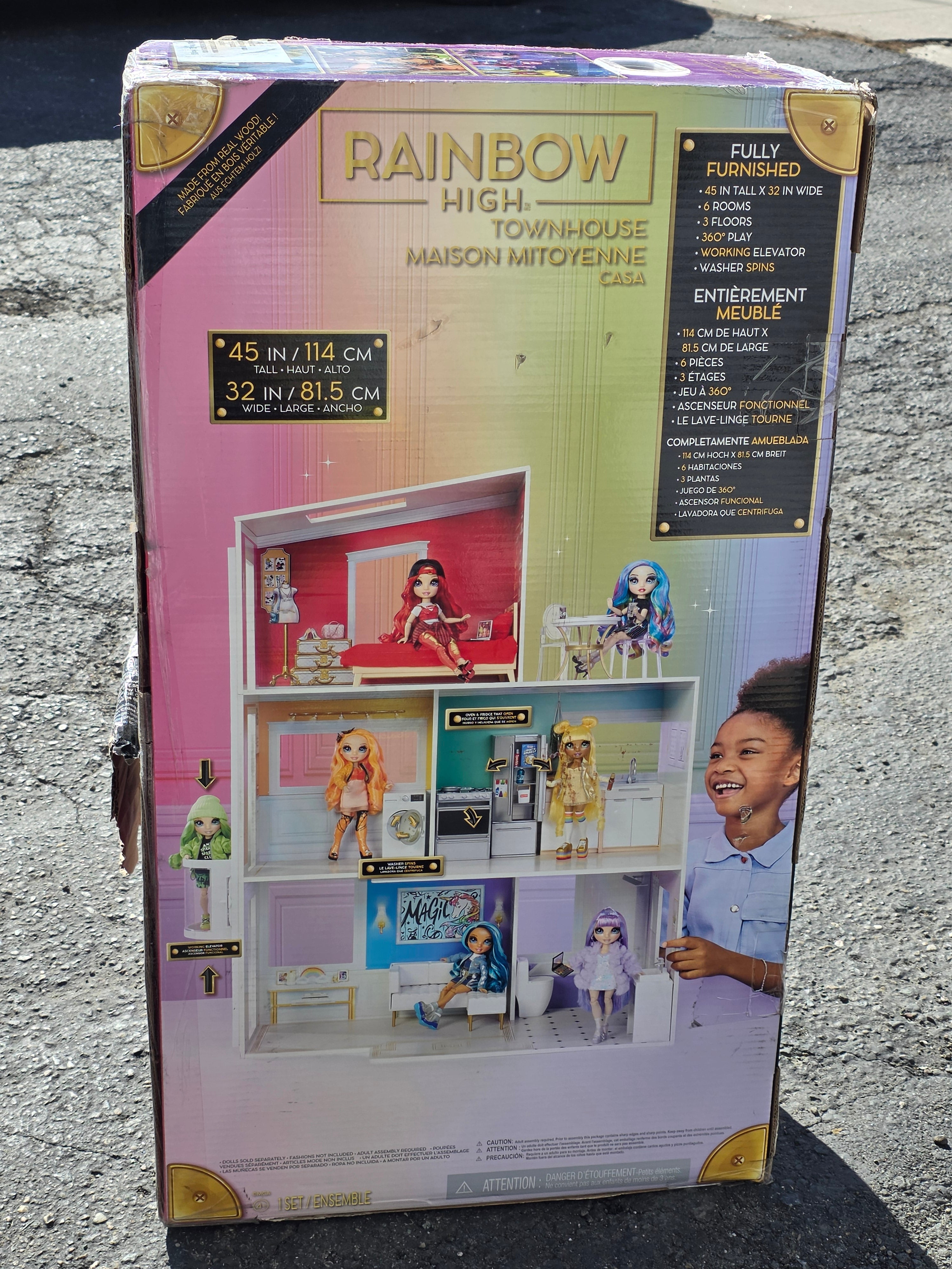Rainbow High Fully Furnished 3-Story Townhouse Dollhouse with Working Elevator and Accessories
