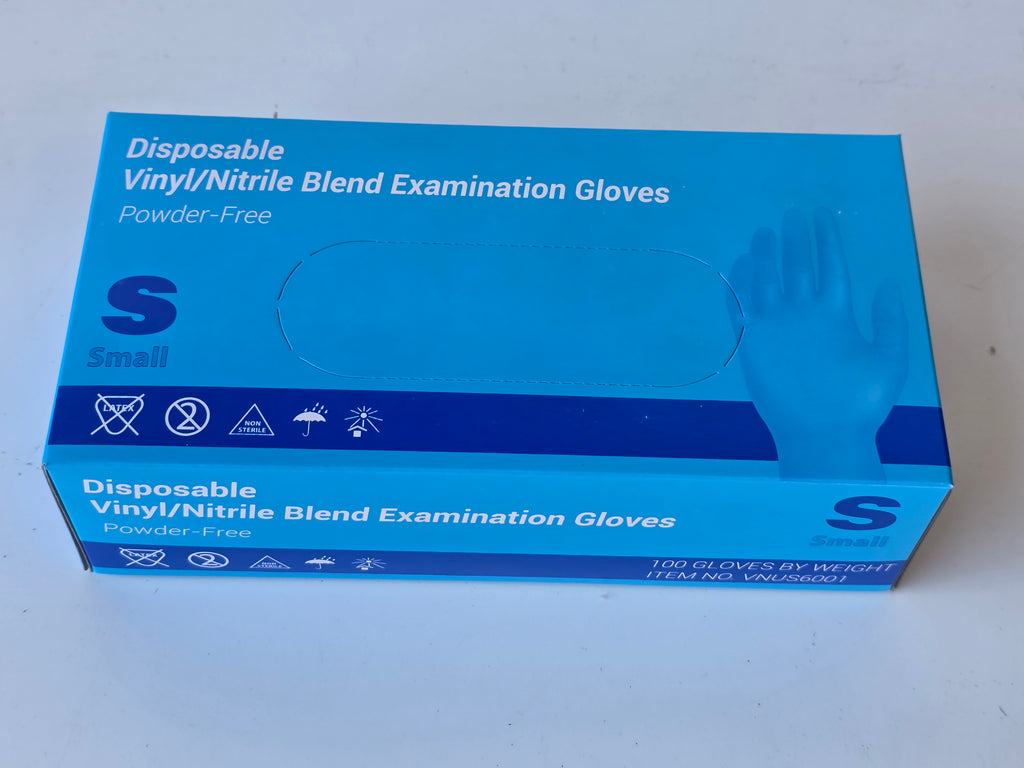 Disposable Small Vinyl Nitrile Blend Powder-Free Examination Gloves Box of 100 Blue Medical Grade