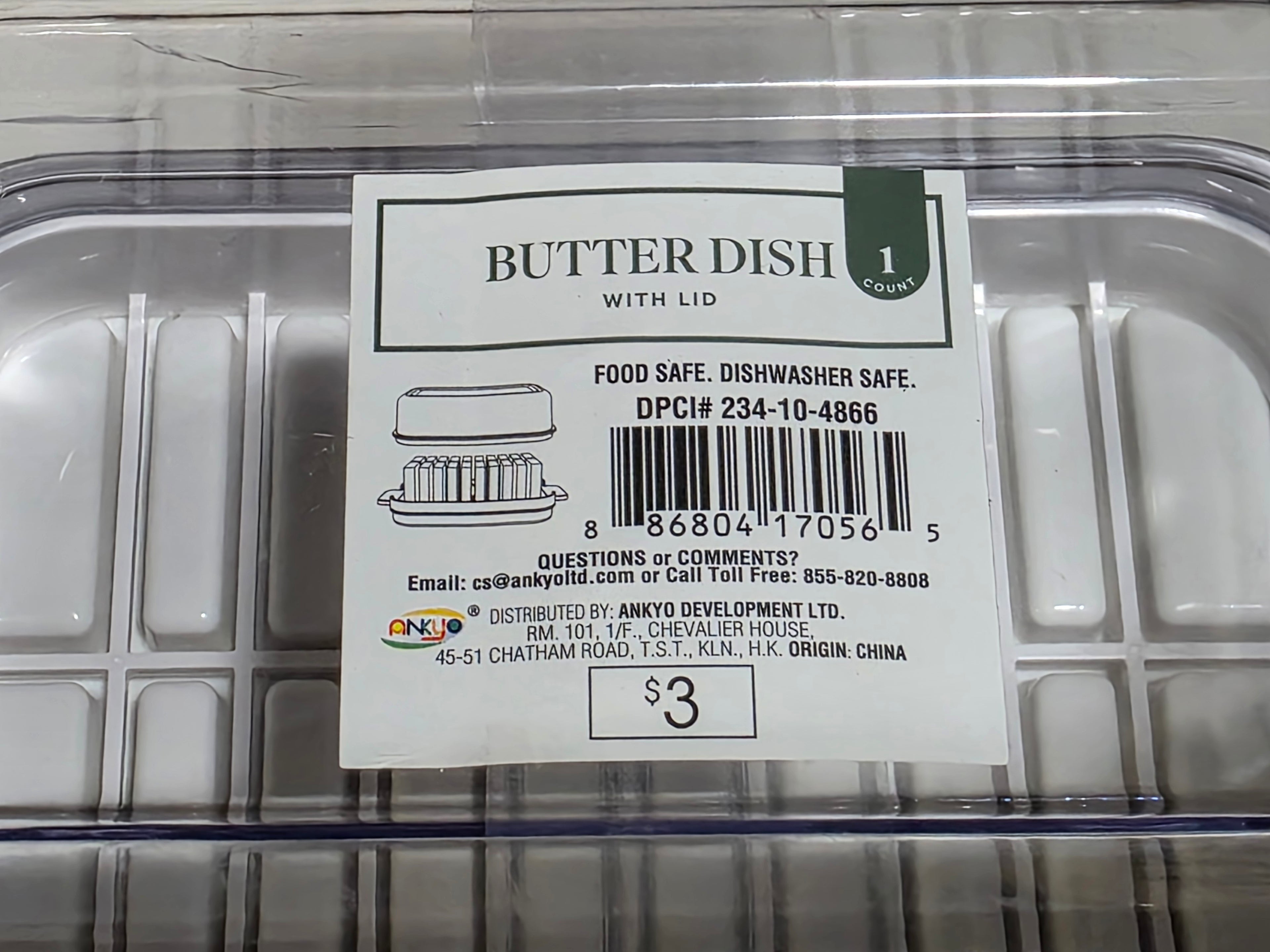Clear Plastic Butter Dish With Lid Dishwasher Safe Food Storage Kitchen Tableware