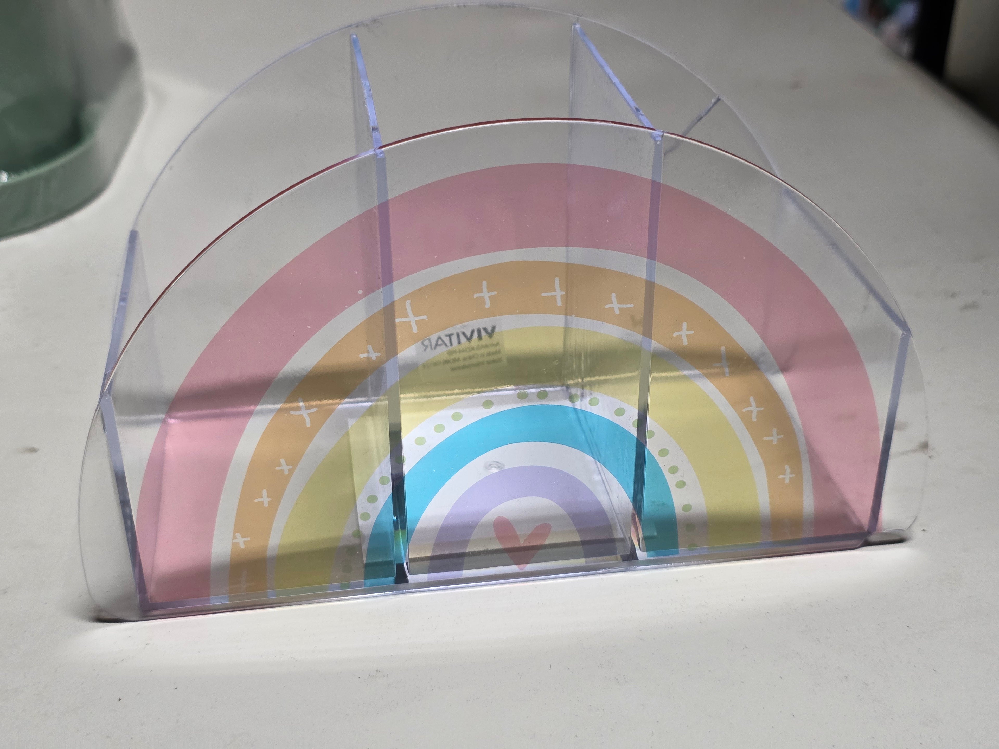 Clear Acrylic Rainbow Desk Organizer Holder Divider Decorative Desktop Storage