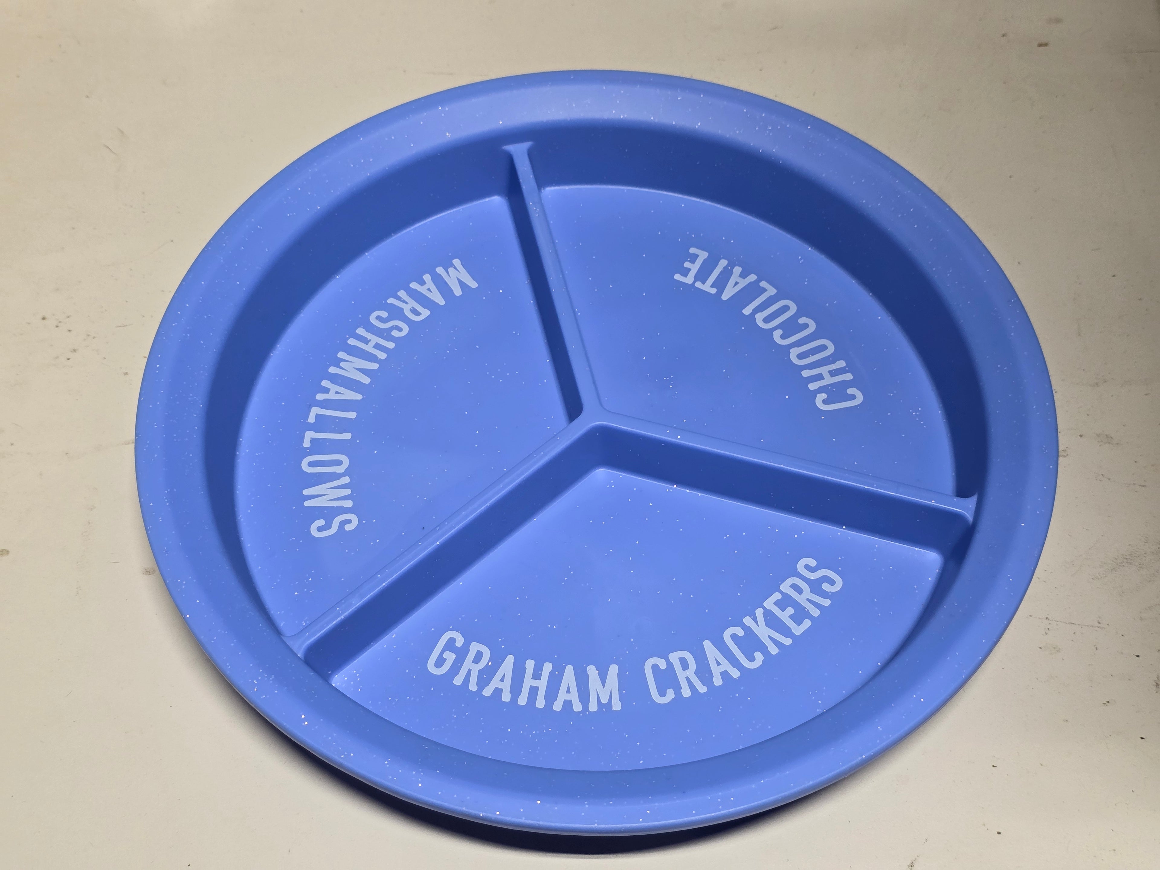 Vivitar Blue S’mores Tray Plastic 3 Section Campfire Treat Organizer Marshmallows Chocolate Cracker Holder