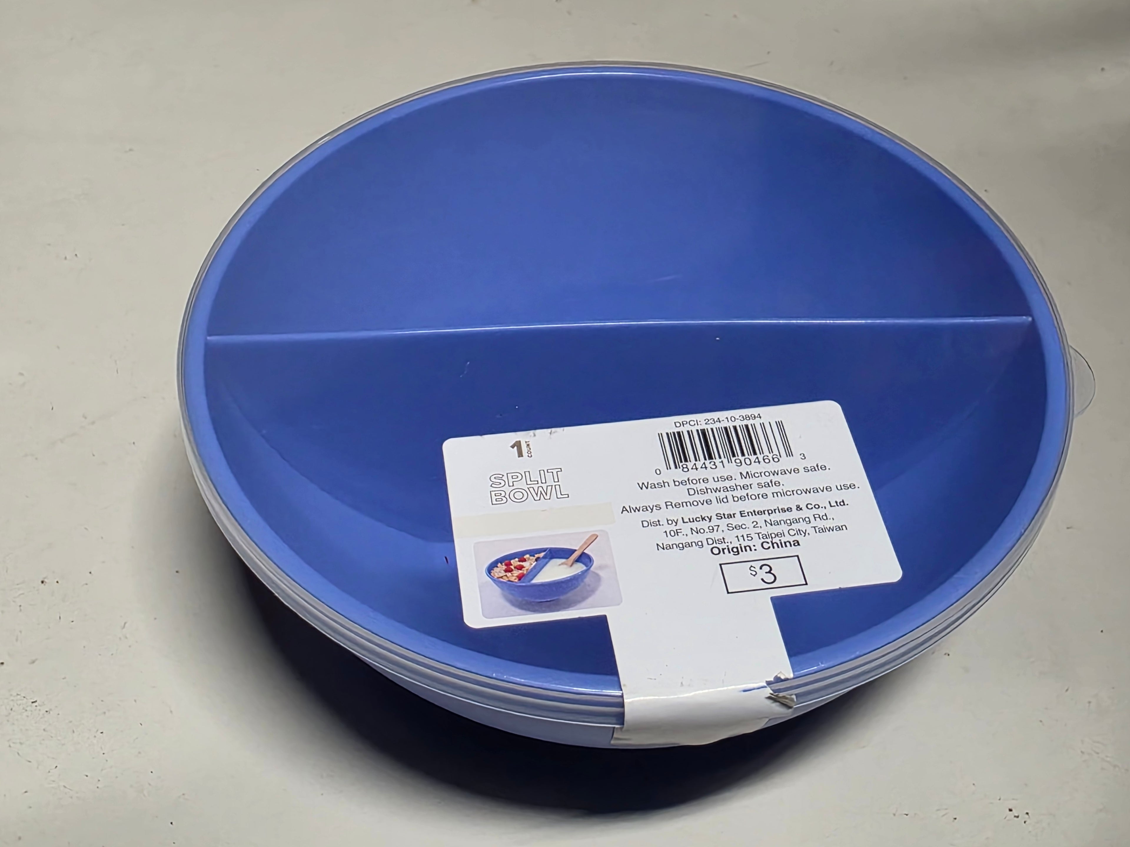 Blue Split Bowl Plastic Microwave Safe Dishwasher Safe Divided Serving Food Bowl