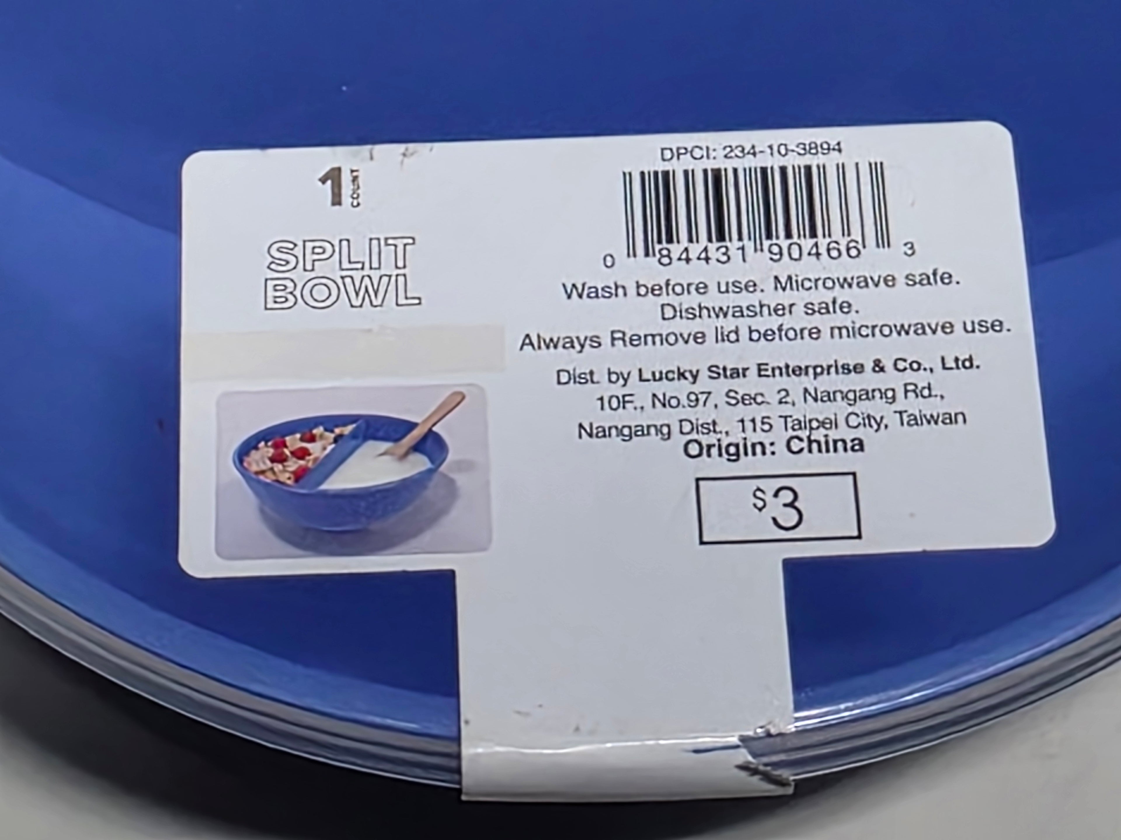 Blue Split Bowl Plastic Microwave Safe Dishwasher Safe Divided Serving Food Bowl