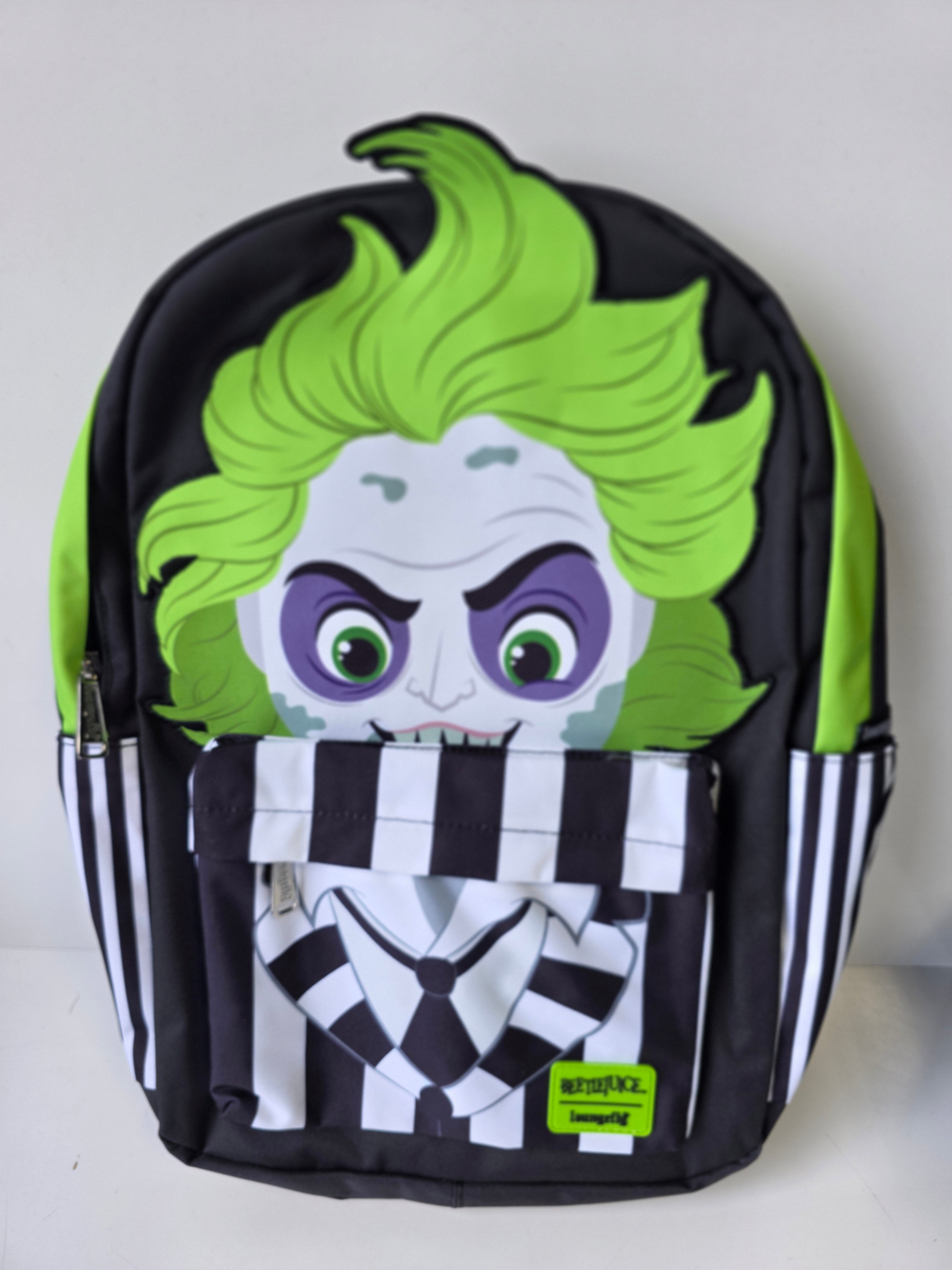 Beetlejuice Character Backpack Black Green Striped School Bag Licensed Loungefly Style