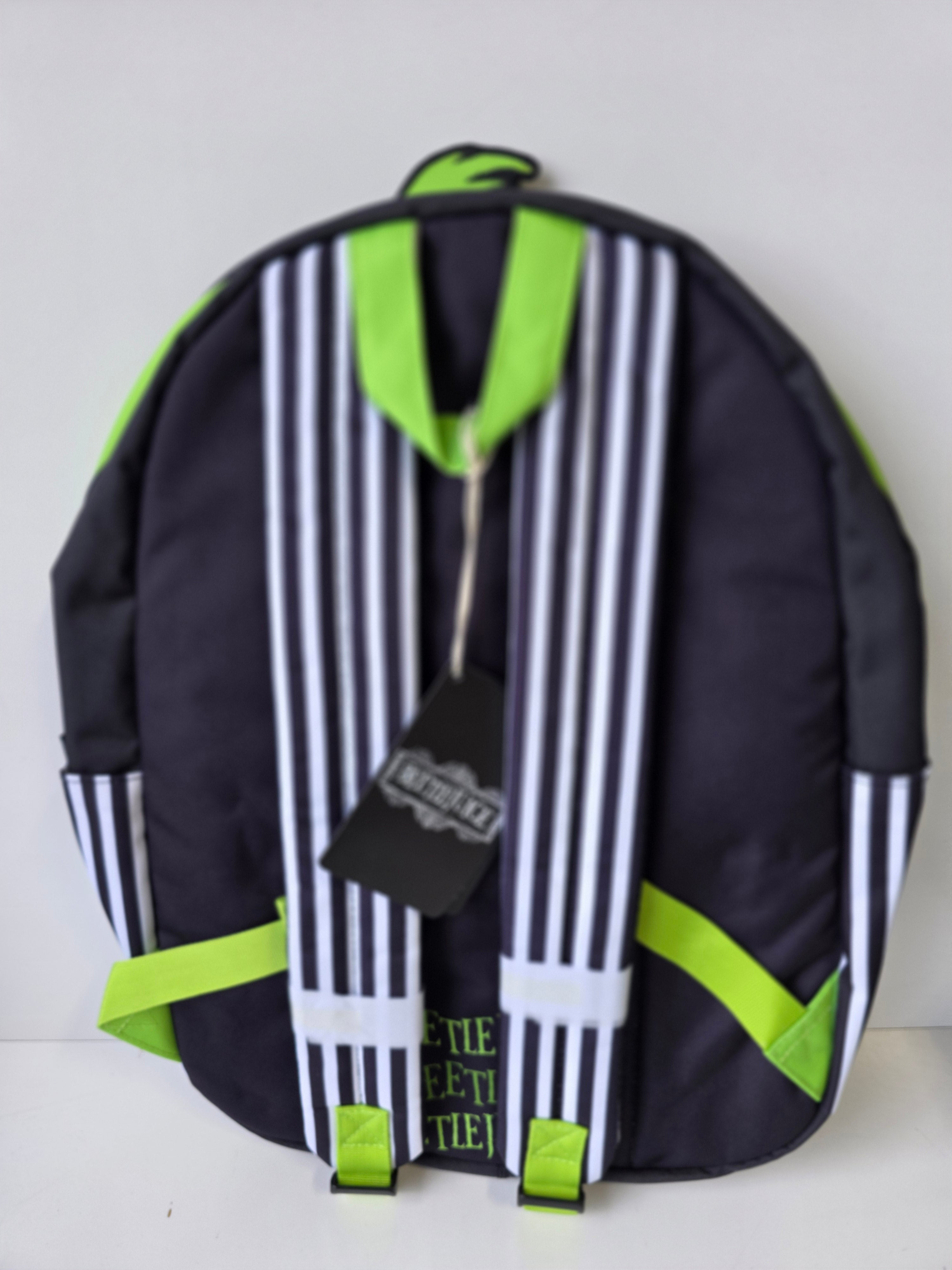Beetlejuice Character Backpack Black Green Striped School Bag Licensed Loungefly Style