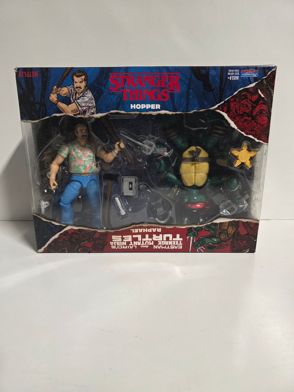 TMNT x Stranger Things Raphael Hopper Action Figure Set Collectible Piece BoxedTMNT x Stranger Things Raphael Hopper Action Figure Set Collectible Piece Boxed
