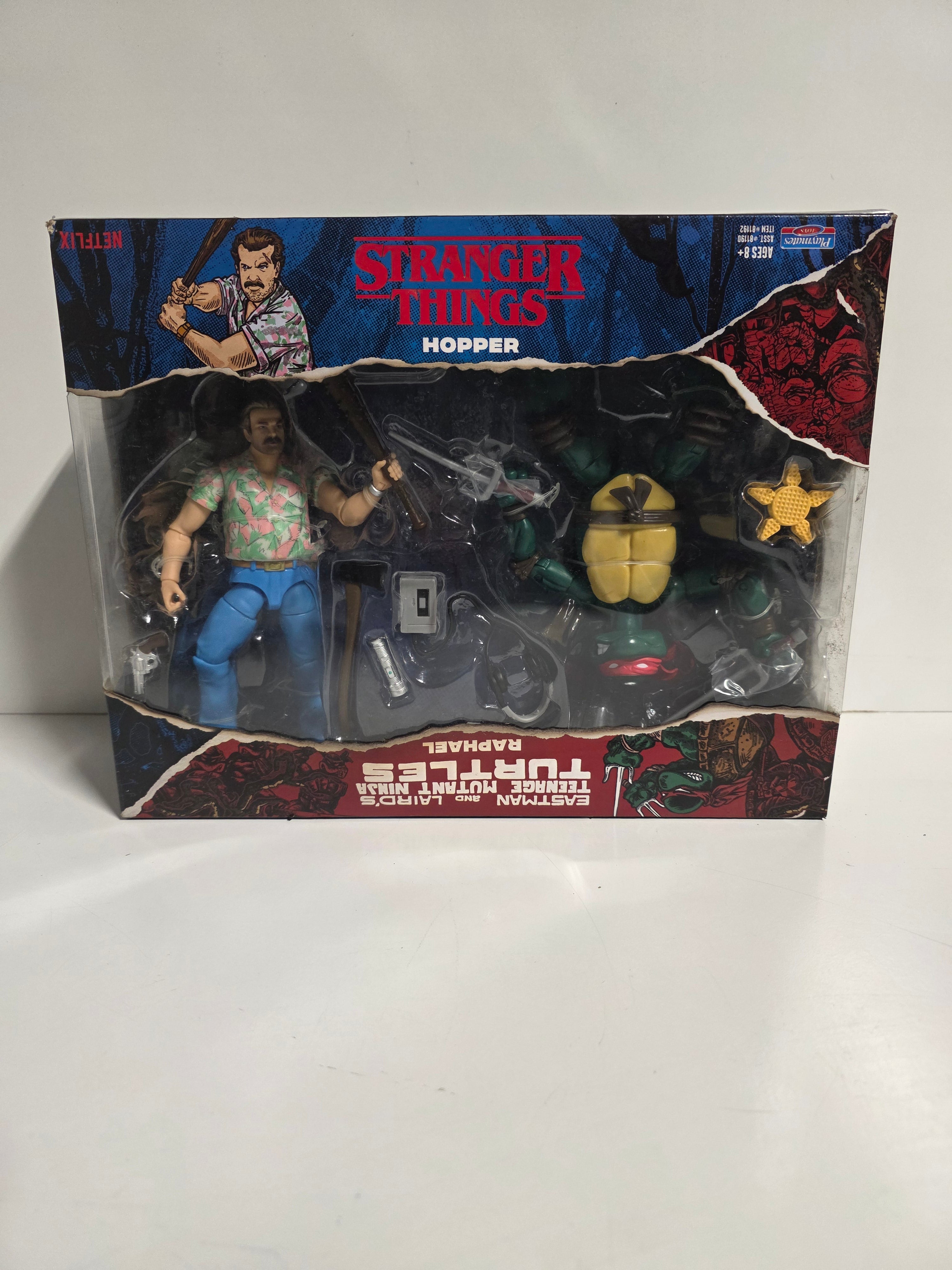 TMNT x Stranger Things Raphael Hopper Action Figure Set Collectible Piece BoxedTMNT x Stranger Things Raphael Hopper Action Figure Set Collectible Piece Boxed